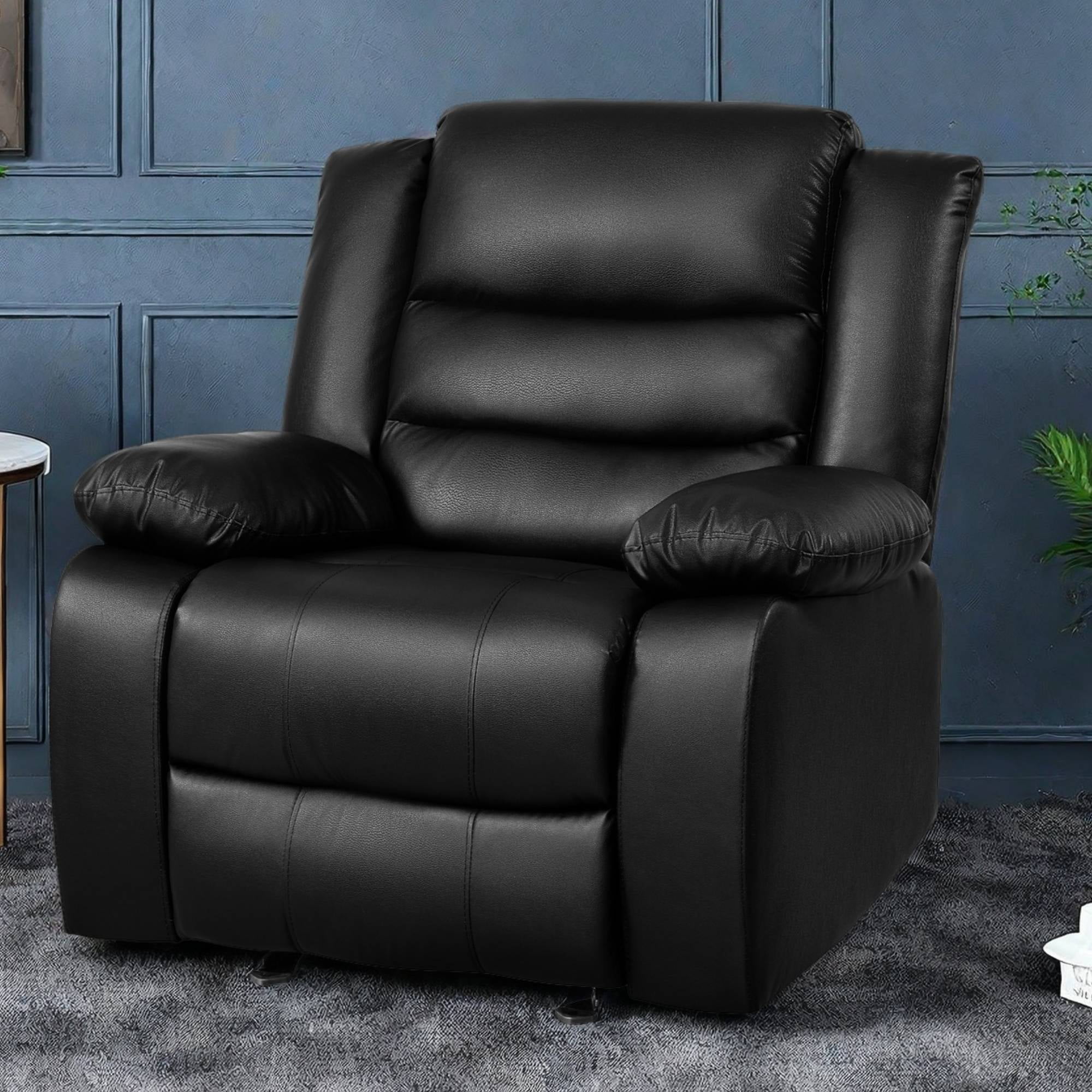 TrumanPick Recliner Chairs for Audlts, PU Leather Rocker Recliners Small Spaces Sleeper Sofa Chair for Living Room, Black