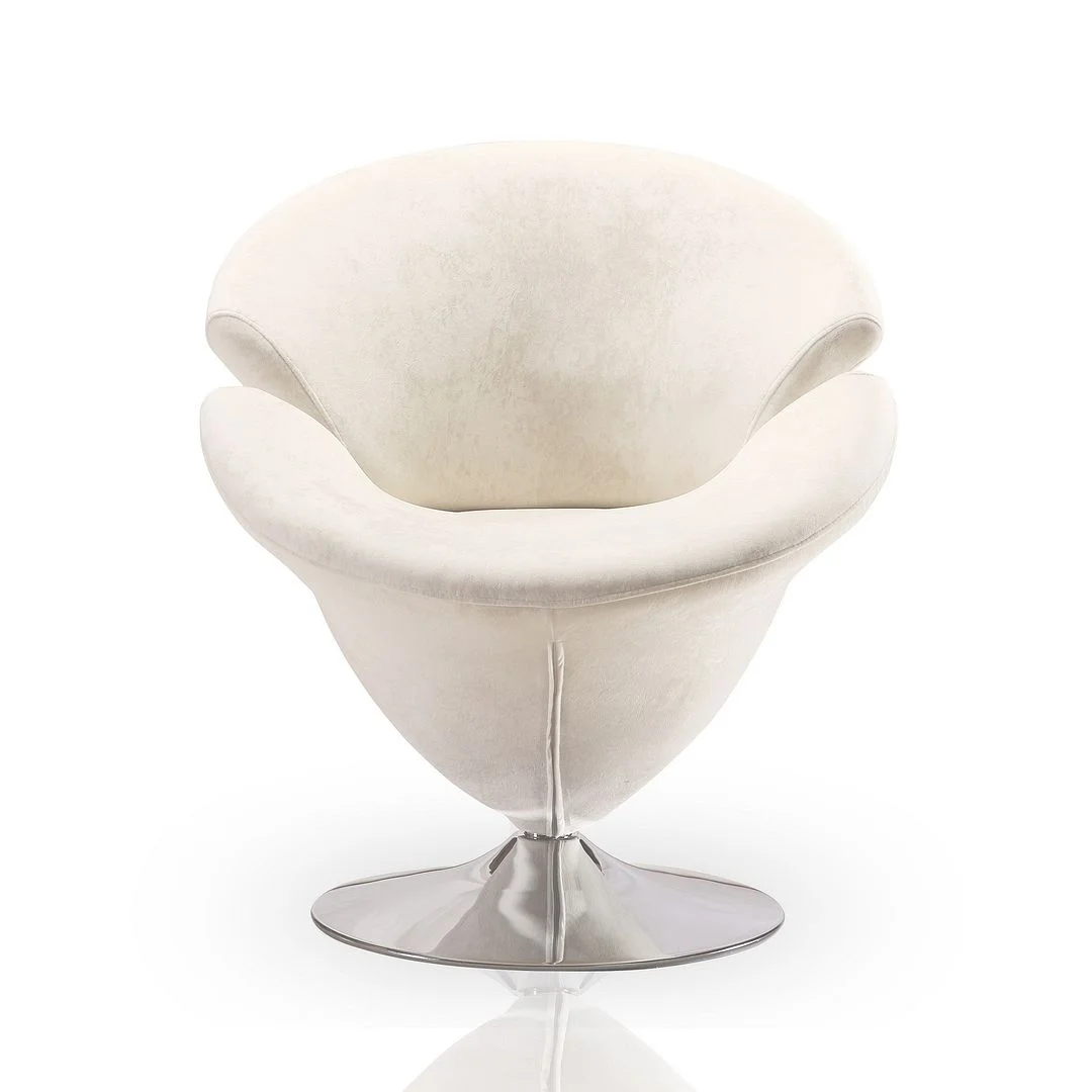 Manhattan Comfort Tulip Velvet Swivel Accent Chair in White/Chrome