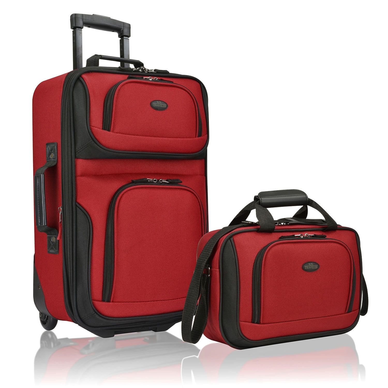 U.S. Traveler Rio Rugged Fabric Expandable Rolling Carry-on Luggage Set w/ Tote, Red, 2-Piece (21/10)