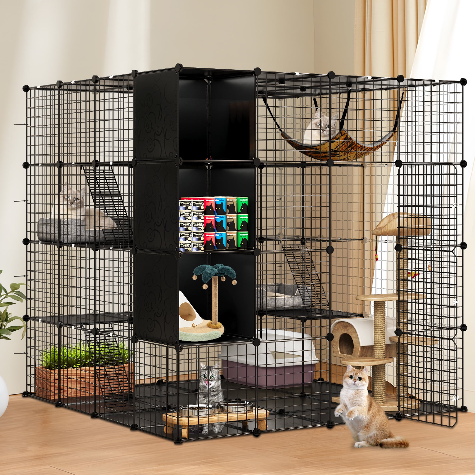 Uforic Cat Cage 4-Tier Cat Kennel for 1-4 Cats Metal Cat Haven with Hammock, DIY Indoor Catio Enclosure Spacious Cat Playpen(55"L x55"W x 55"H)
