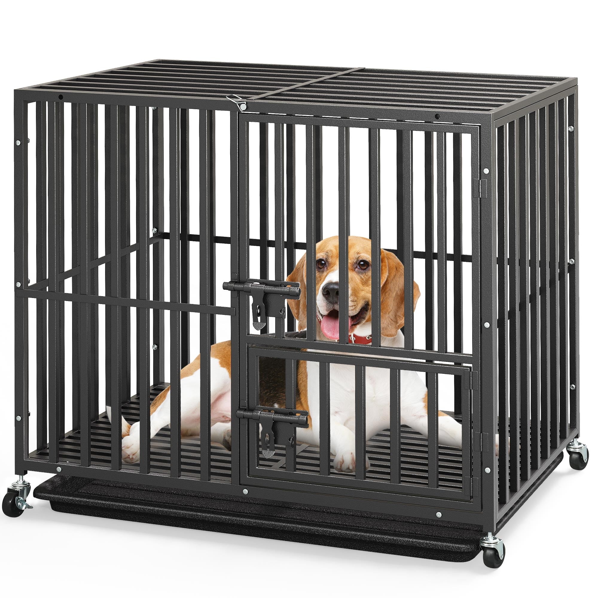 Uforic 37 inch Heavy Duty Dog Crate, Dog Cage Kennel with Lockable Wheels and Removable Tray
