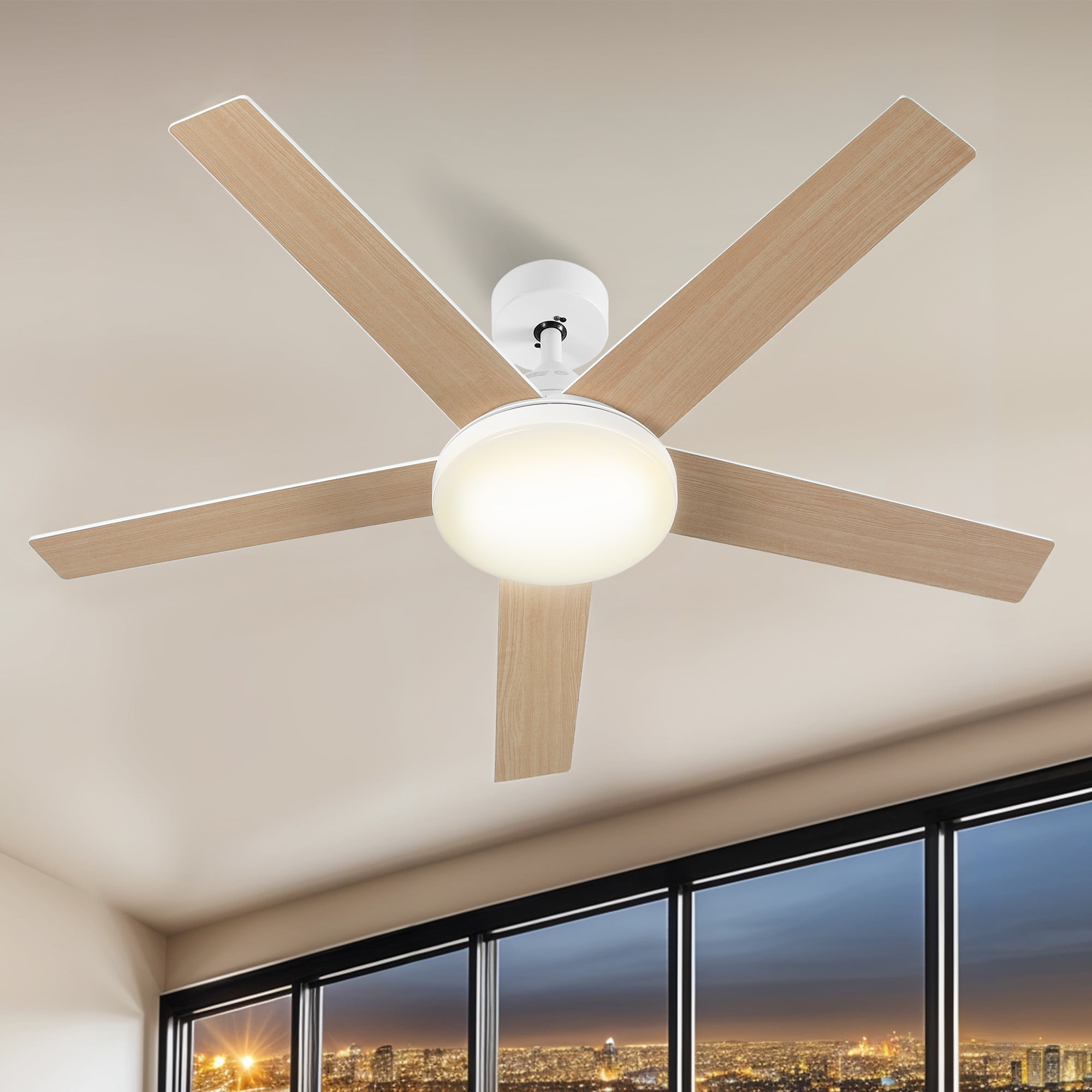 Uforic 52" Downrod Ceiling Fans with Light and Remote Control,5 Blades Outdoor Ceiling Fan - White