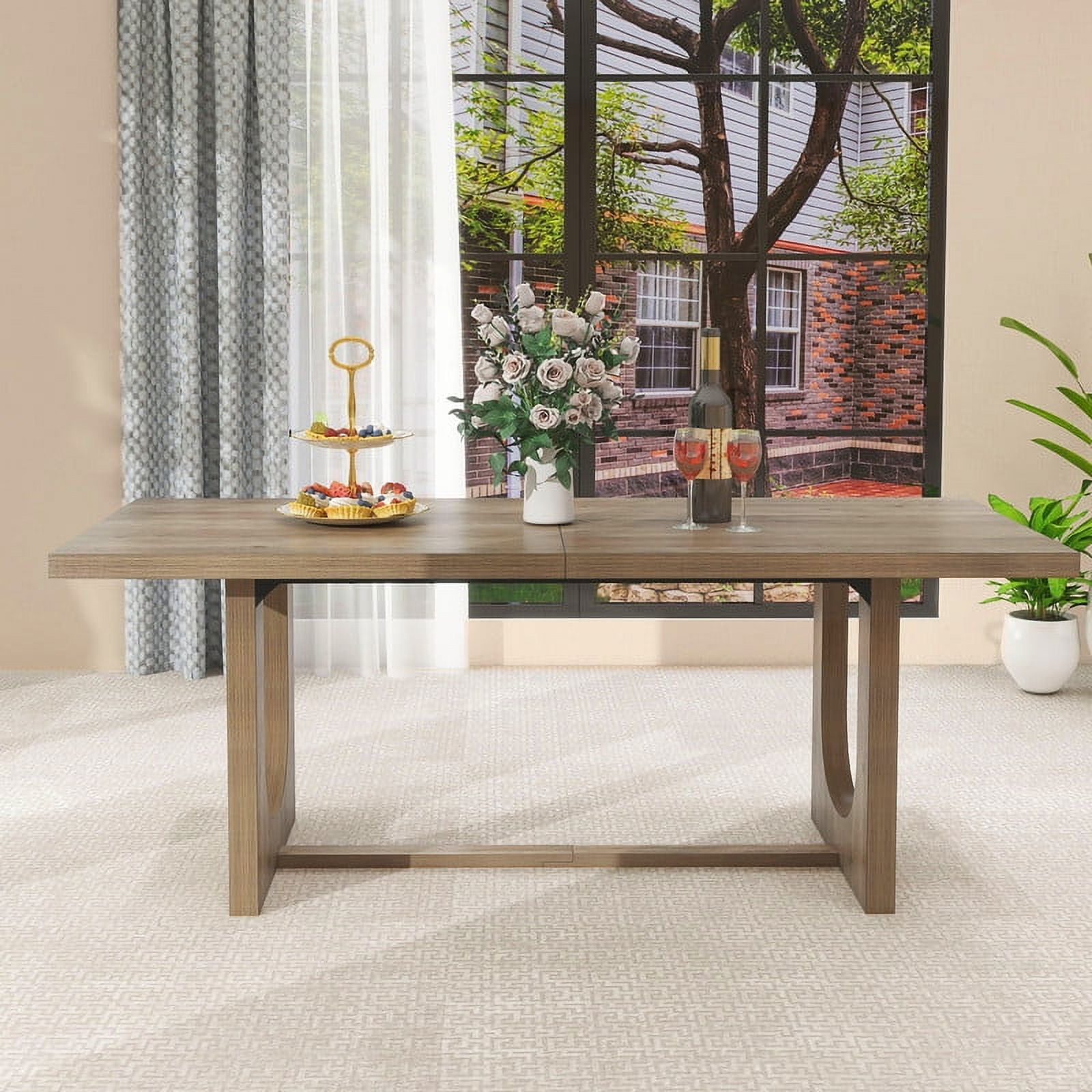 Uforic 71" Large Solid Wood Dinner Table for 4-8 Person, Rectangular Farmhouse Kitchen Table for Gathering, Kitchen, Dining Living Room