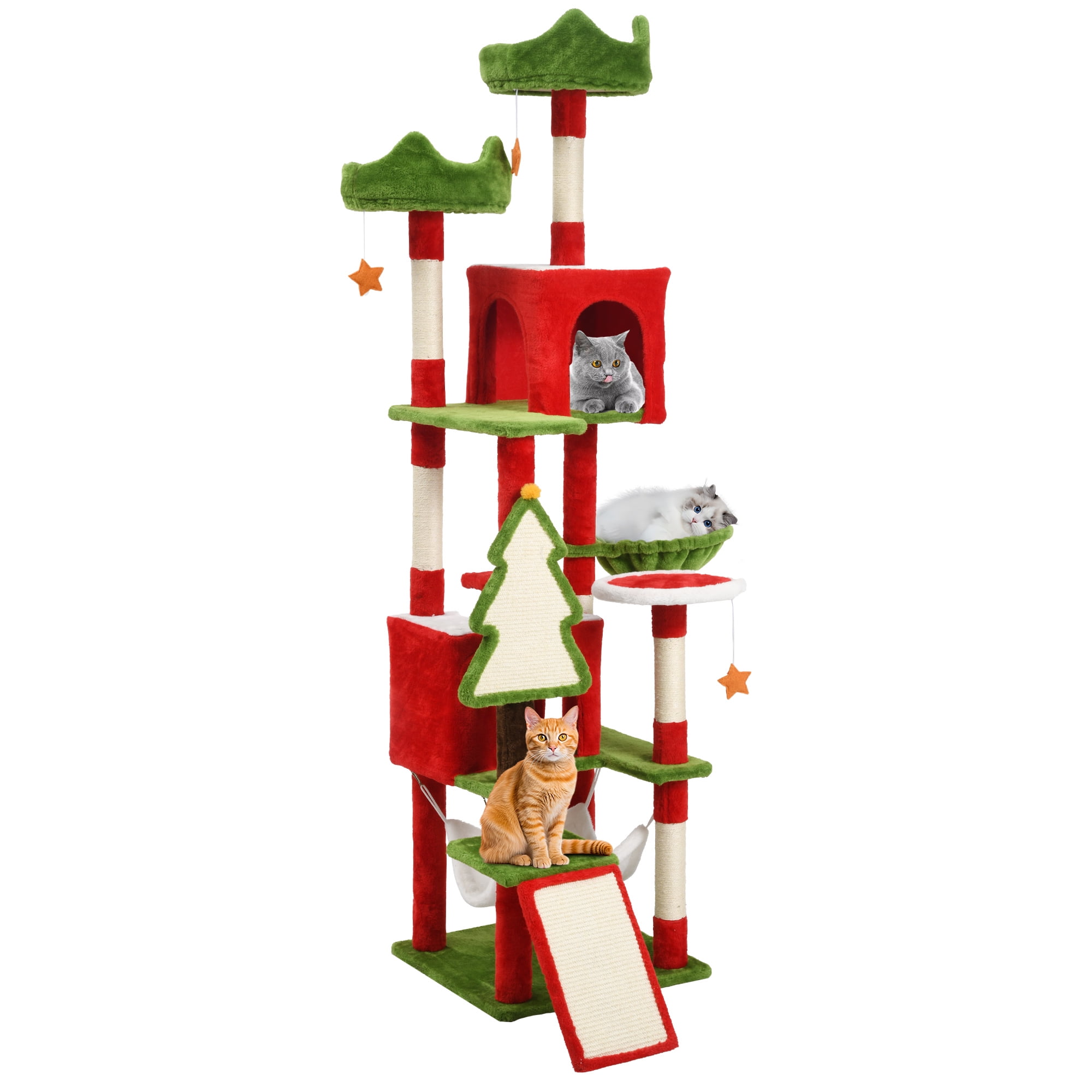 Uforic 75" Cat Tree Tower Condo, Multi-Level Christmas Cat Climbing Tower with Top Perches, Hammock, Scratching Posts, for Indoor Kittens' Play Center