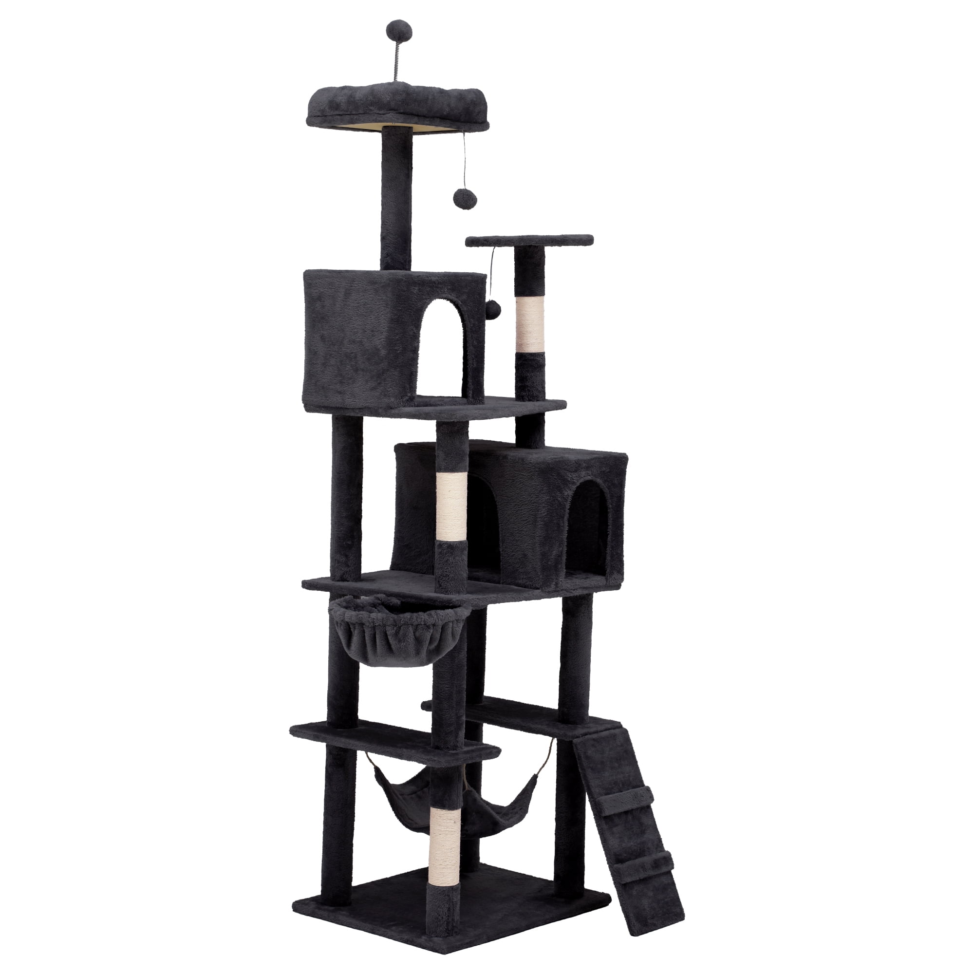 Uforic 75" Multi-Level Cat Tree with Scratching Posts, Caves & Hammock, Dark Gray