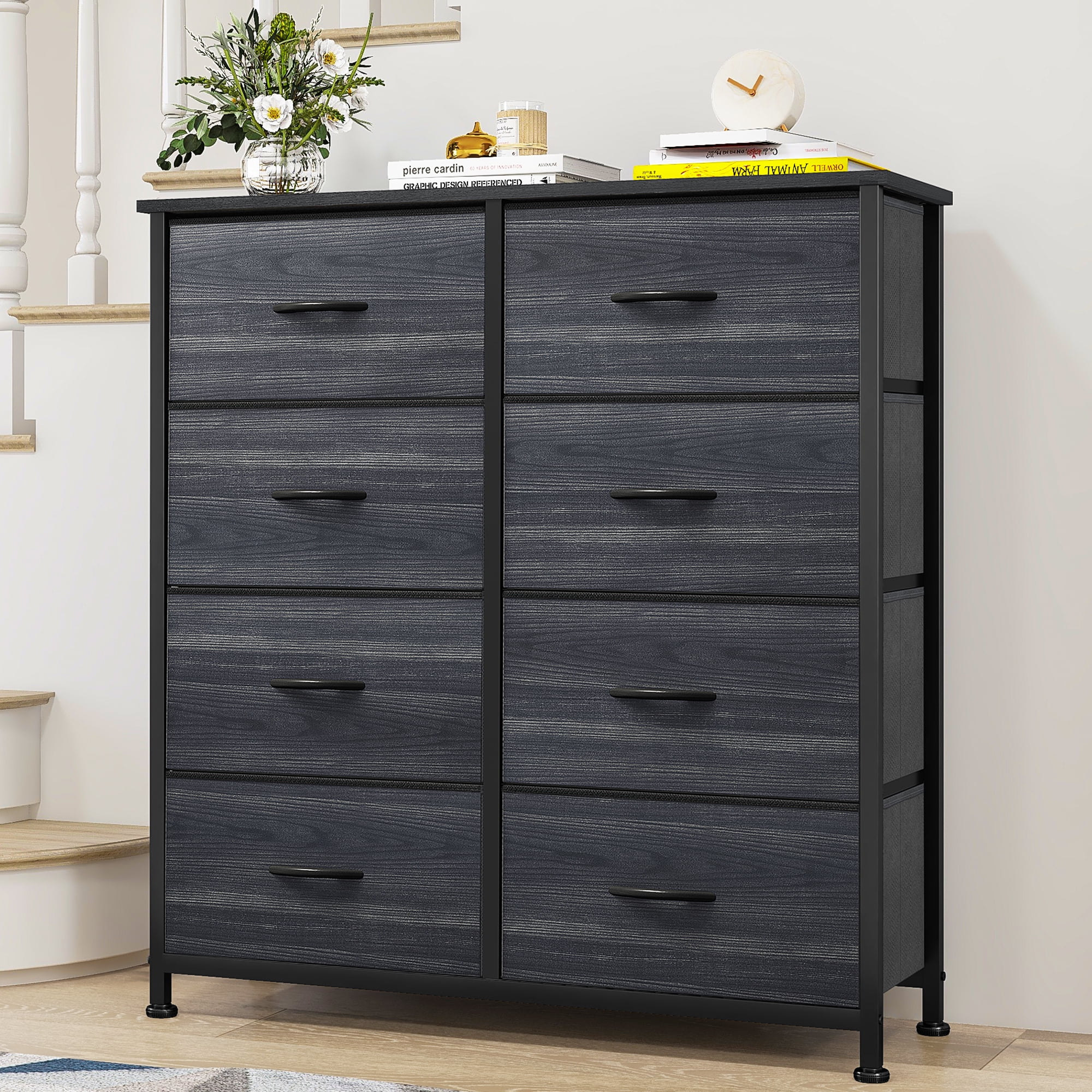 Uforic 8-Drawer Dresser with Wooden Top & Steel Frame, Storage Chest for Bedroom, Charcoal Black