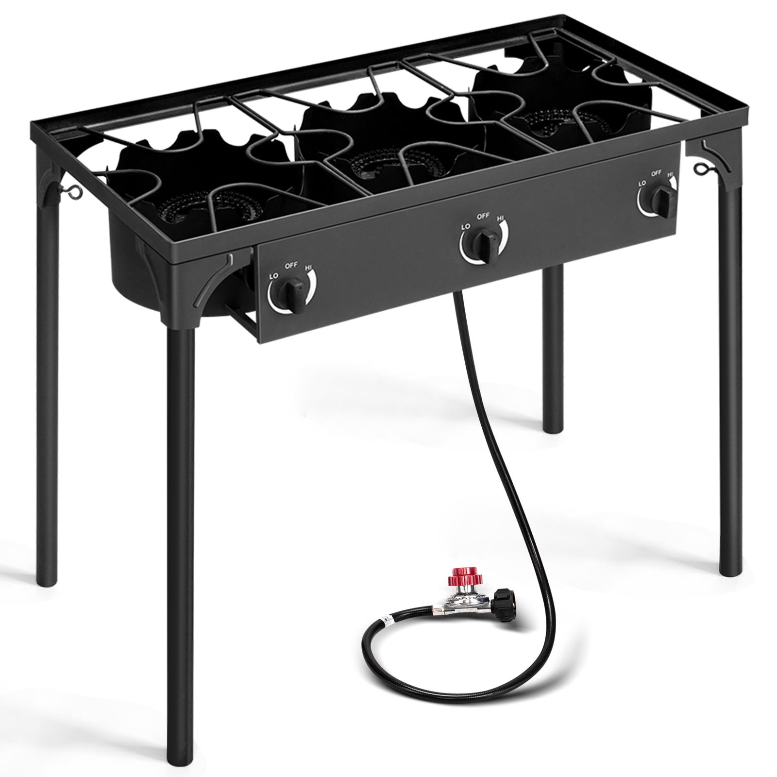 UBesGoo Portable 3 Burner Propane 225,000BTU Outdoor Stove with Adjustable Legs, Black