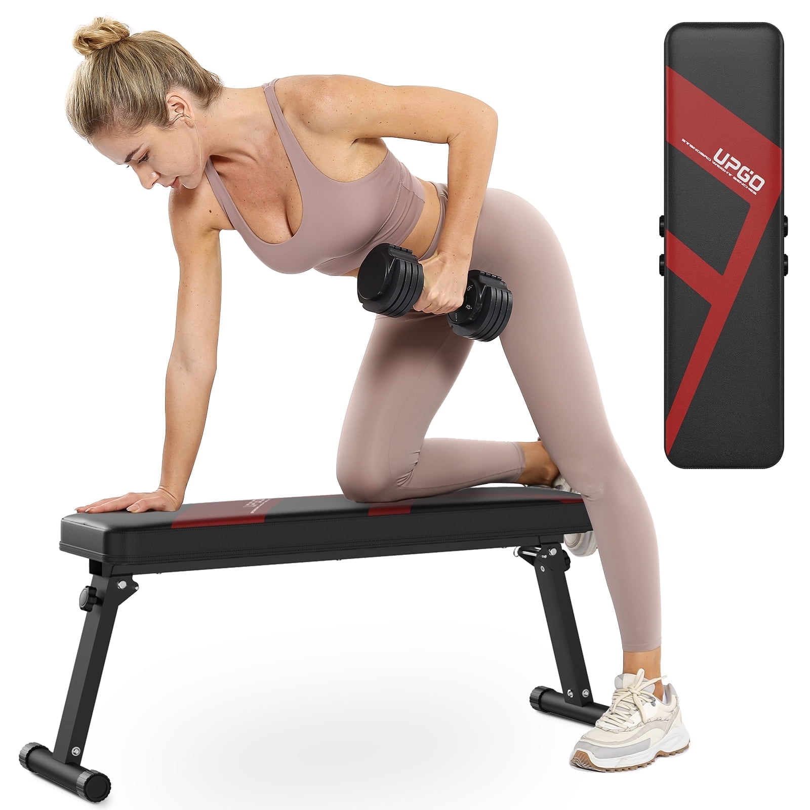 FLYBIRD 600LBS Folding Flat Bench, Sturdy Lightweight and Space-saving Bench Press Flat Weight Bench, Easy to Assemble