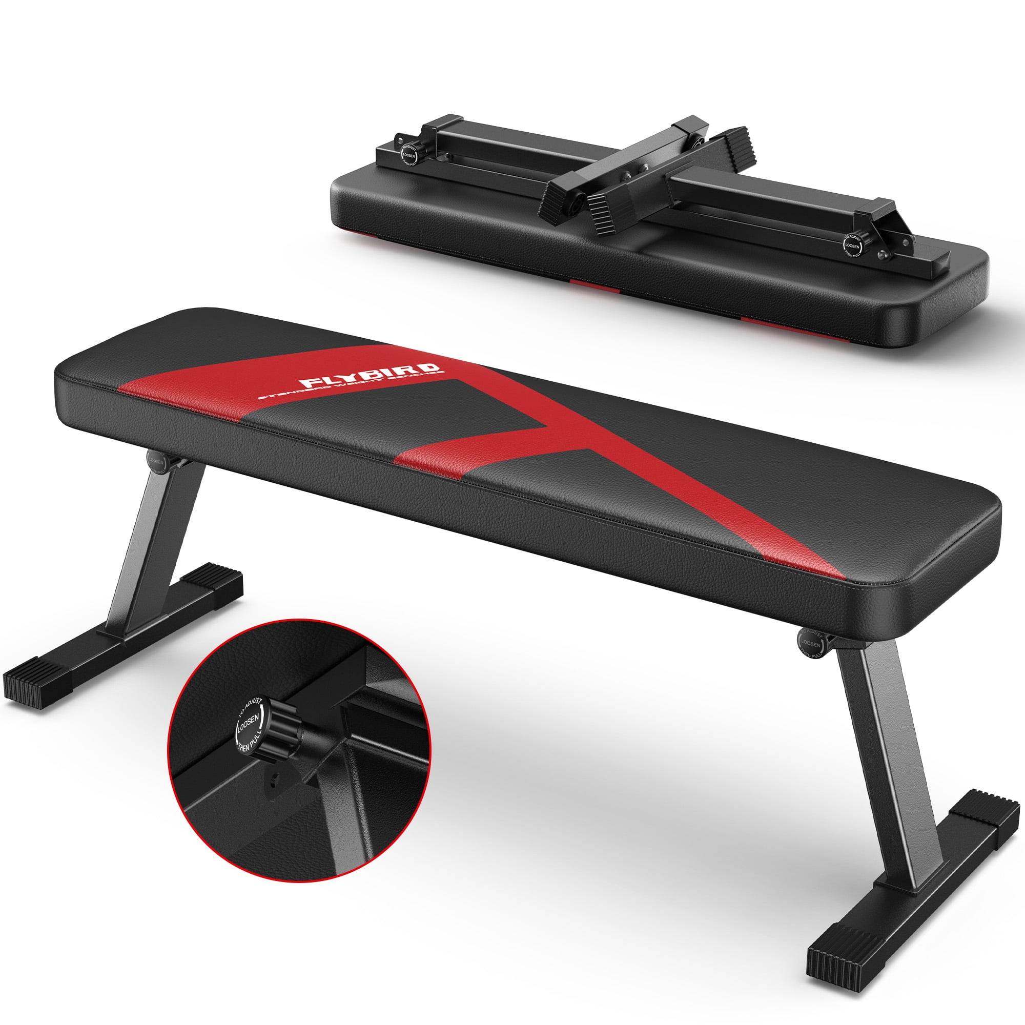 FLYBIRD 600LBS Folding Flat Bench, Sturdy Lightweight and Space-saving Bench Press Flat Weight Bench, Easy to Assemble