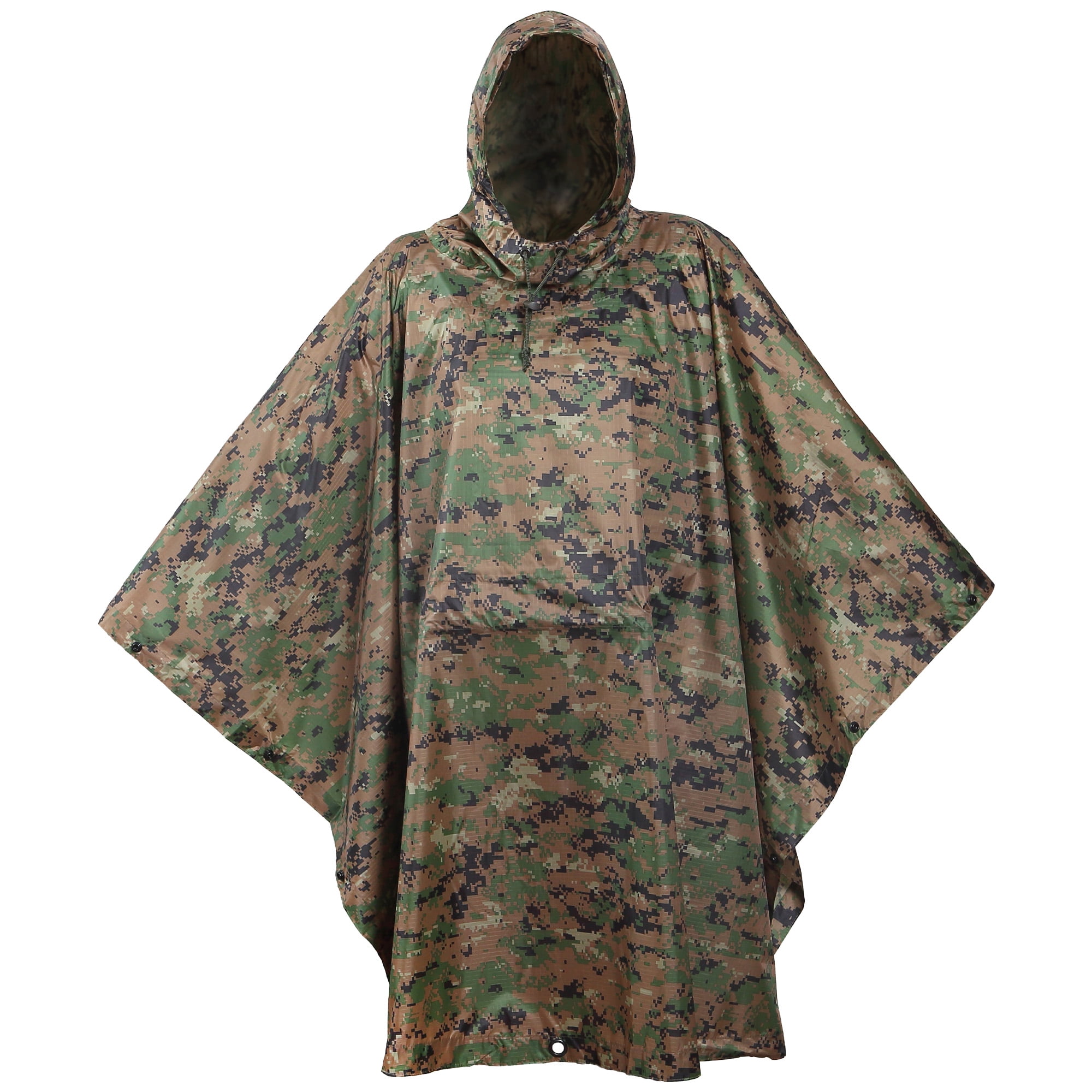 USGI Industries Military Style Poncho - Emergency Tent, Shelter, Survival - Multi Use Rip Stop Camouflage Rain Poncho