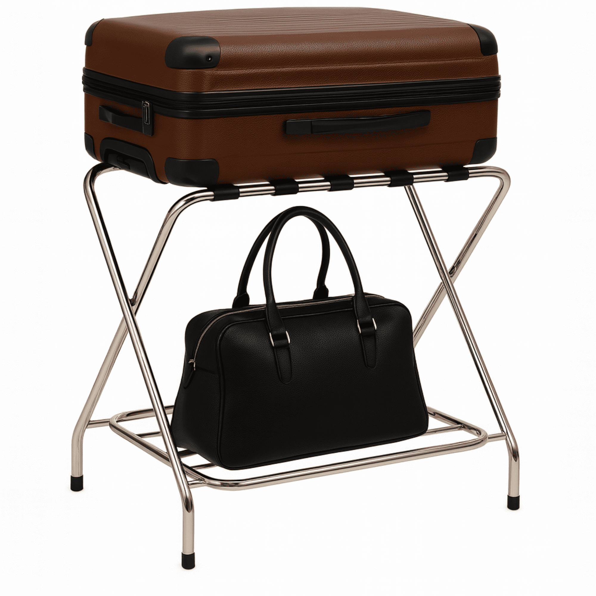 USTECH - Foldable Metal Luggage Rack with Extra Shelf, Heavy Duty Suitcase Stand for Guest Room, Bedroom, Hotel or Travel