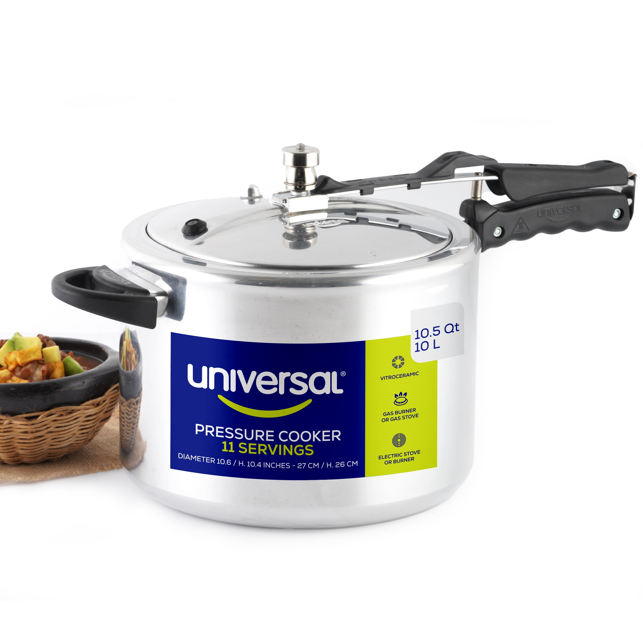 Universal 10.5Qt / 10L Pressure Cooker for 11 Servings, With Multiple Safety Systems and Heat Resistant Handles For Can, Soup, Meat and Beans
