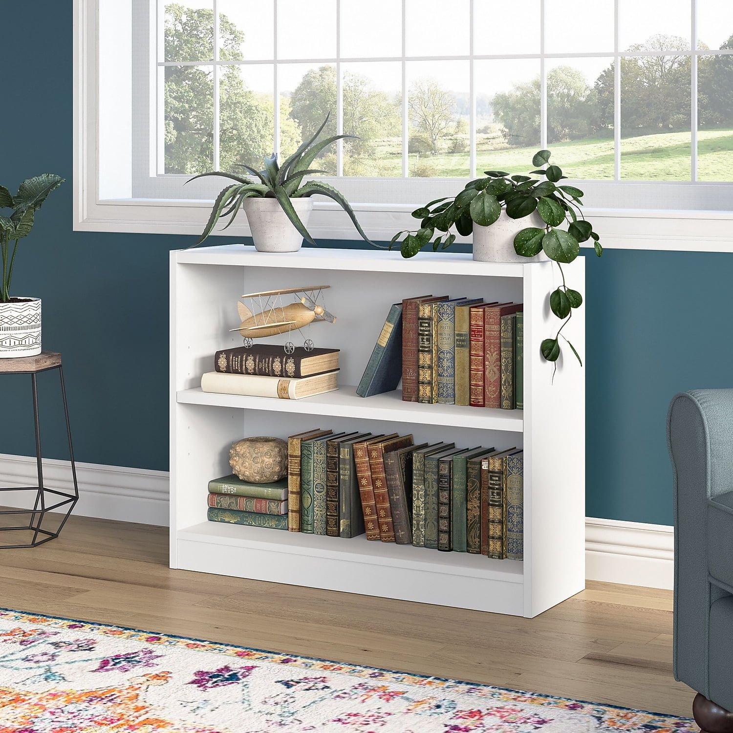 Universal 2 Shelf Bookcase in Pure White - Engineered Wood