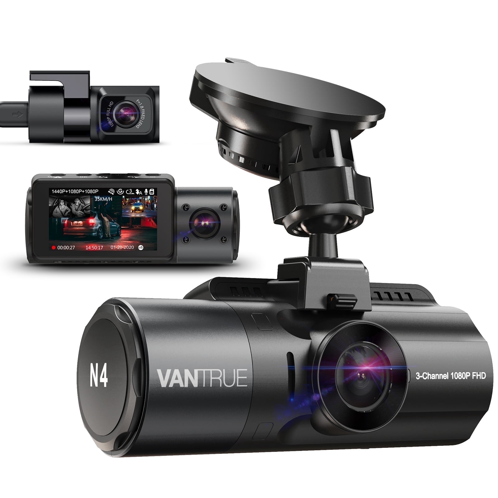 Vantrue N4 3 Channel 4K Dash Cam, 4K+1080P Front and Rear, 1440P+1440P Front and Inside, 1440P+1440P+1080P Three Way Triple Car Camera, IR Night Vision, 24 Hours Parking Mode, Support 512GB Max