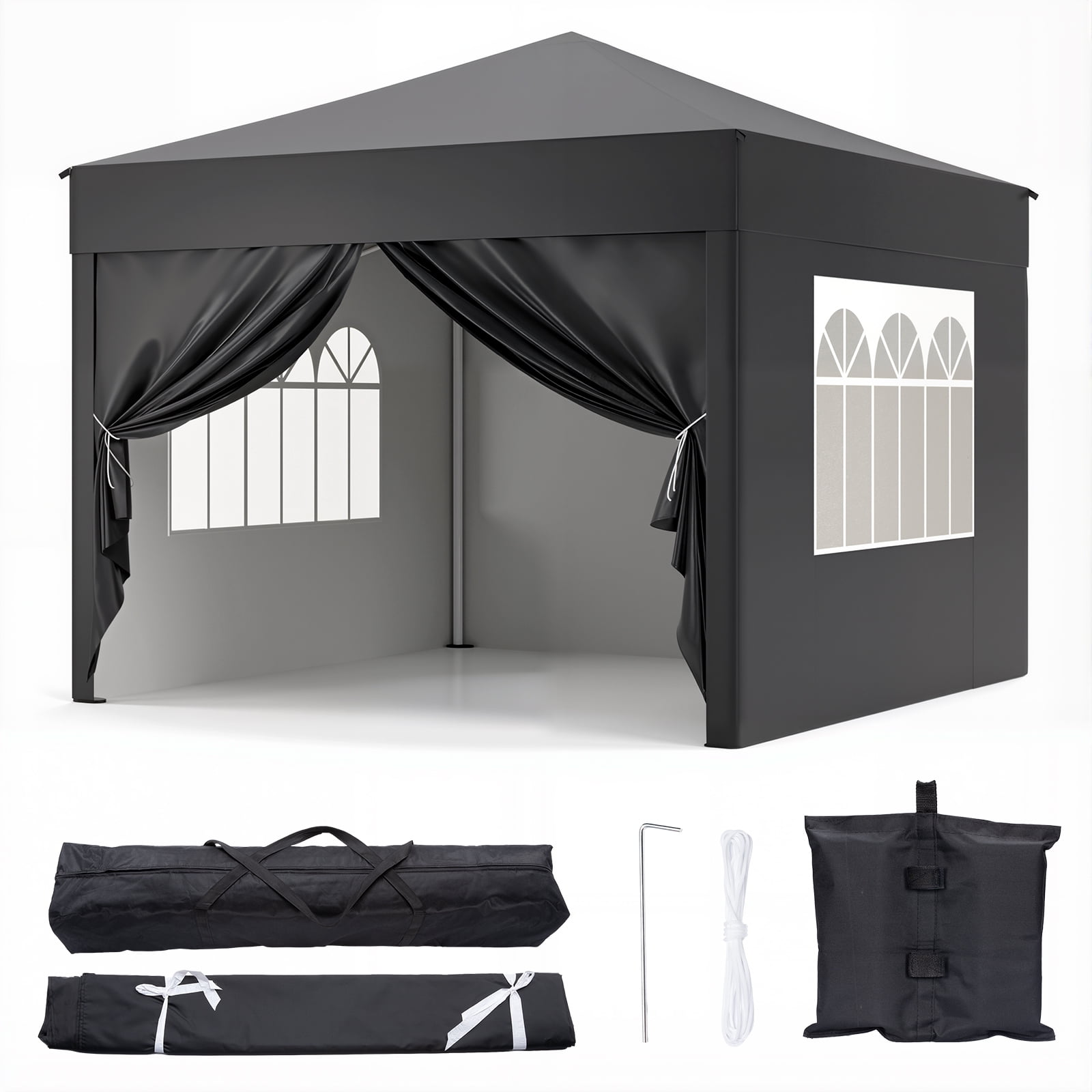 Vebreda Canopy Party Tent for Outside, 10' x 10' Outdoor Party Wedding Tent, Black