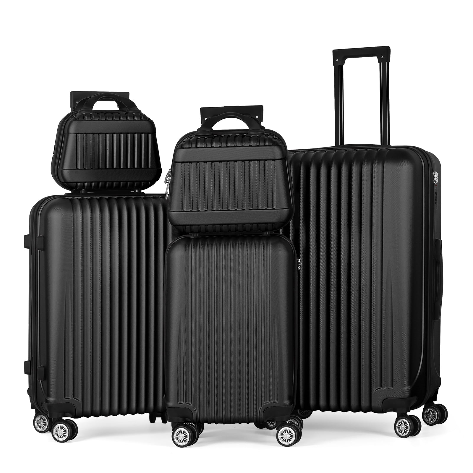 Vertical Stripe Luggage Travel 5-Piece Set Black
