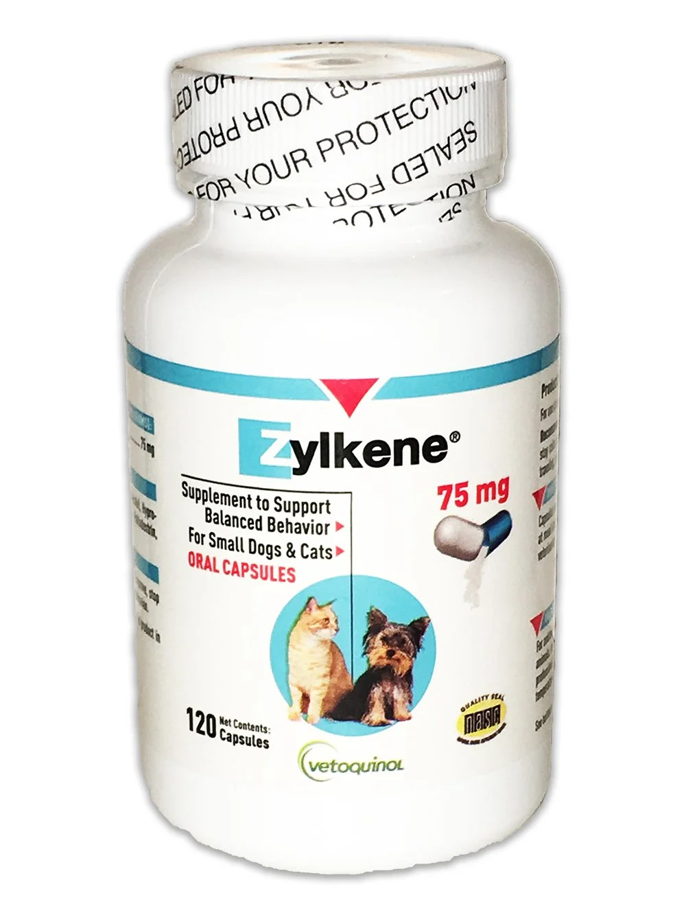 Vetoquinol Zylkene Calming Behavior Support Supplement, Helps Promote Relaxation and Reduce External Stress Factors, Daily Behavioral Support and Anxiety Relief, Dog or Cat, 11-22lbs, 75mg, 120ct