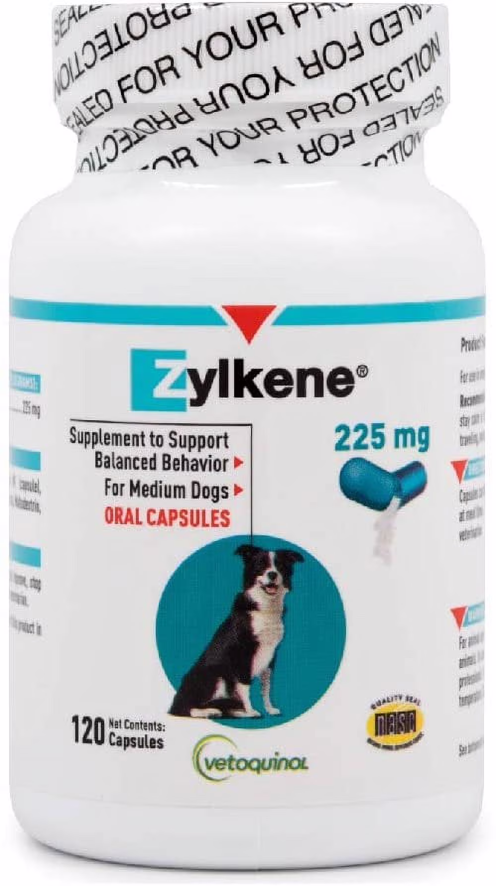 Vetoquinol Zylkene Calming Behavior Support Supplement, Helps Promote Relaxation and Reduce External Stress Factors, Daily Behavioral Support and Anxiety Relief, Dog or Cat, 22-65lbs, 225mg, 120ct