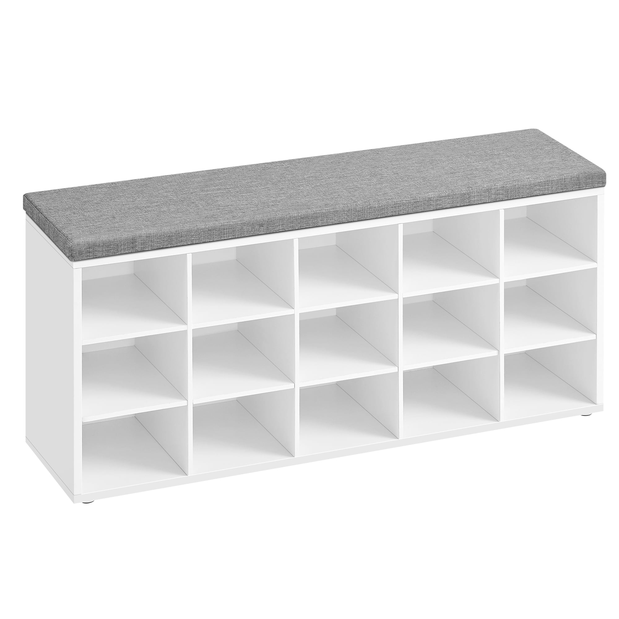 Shoe Rack Bench with Cushion 15 Compartments Sturdy Storage Bench Sturdy Shoes Bench for Entryway White