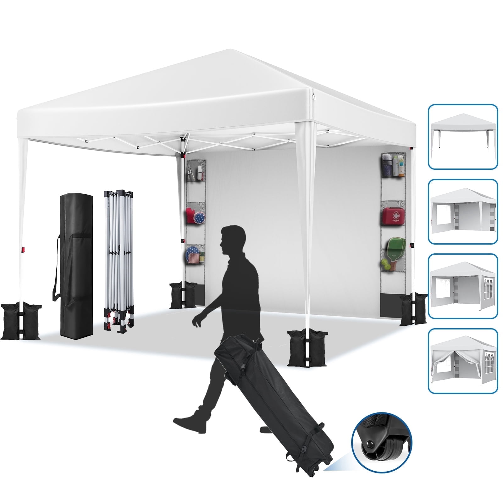 VECUKTY 10 x 10ft Pop up Canopy Tent with Sidewalls, Wheeled Bag, Shelter for Outdoor Shade, White