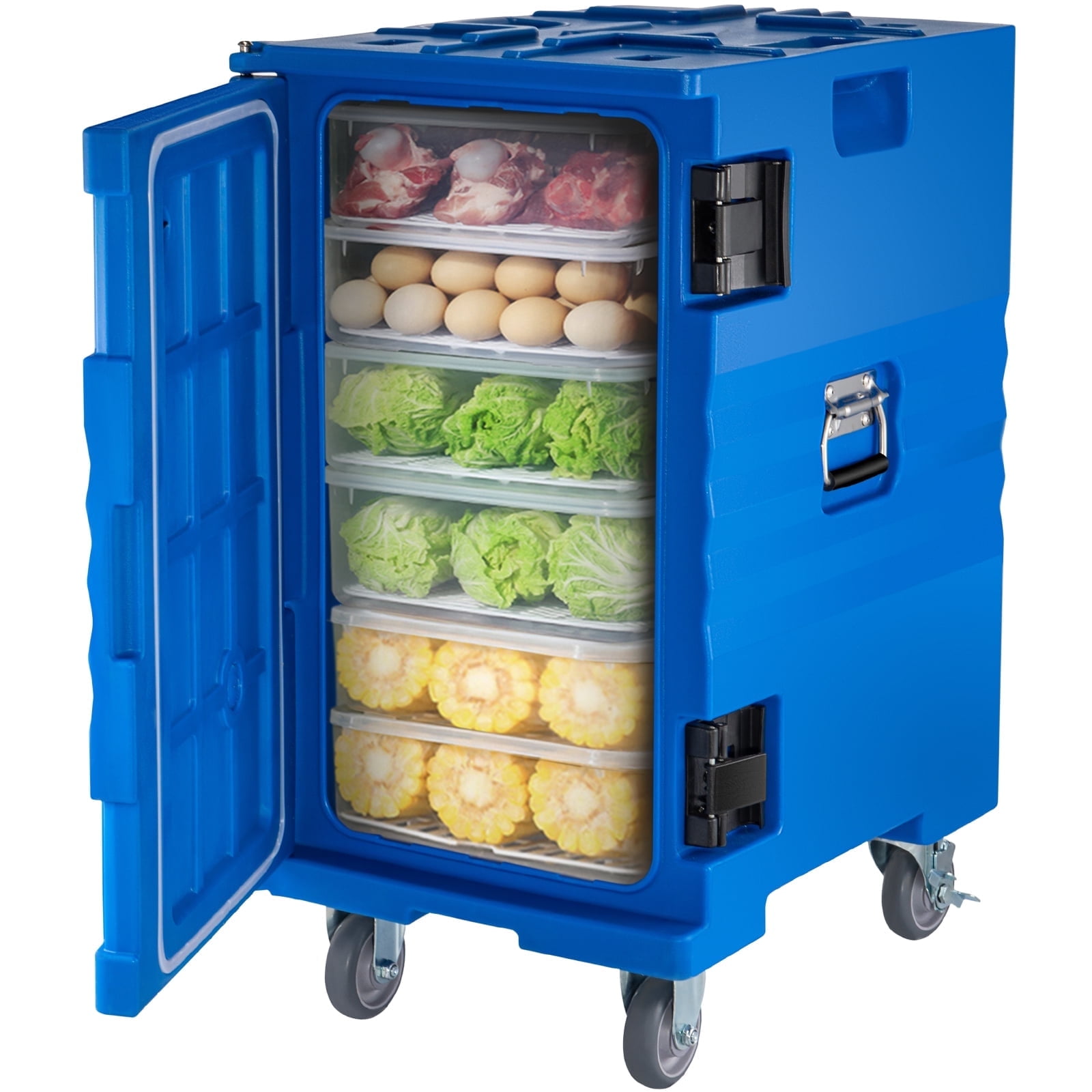 VEVOR Insulated Food Pan Carrier 109 Qt Hot Box for Catering, LLDPE Food Box Carrier with Double Buckles, Front Loading Food Warmer with Handles, End Loader with Wheels for Restaurant, Canteen, Etc.