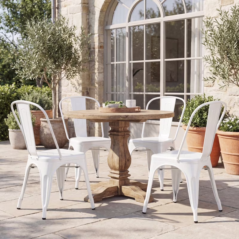 VINEEGO Metal Dining Chair Indoor-Outdoor Use Stackable Classic Trattoria Chair Fashion Dining Metal Side Chairs for Bistro Cafe Restaurant Set of 4 (White)