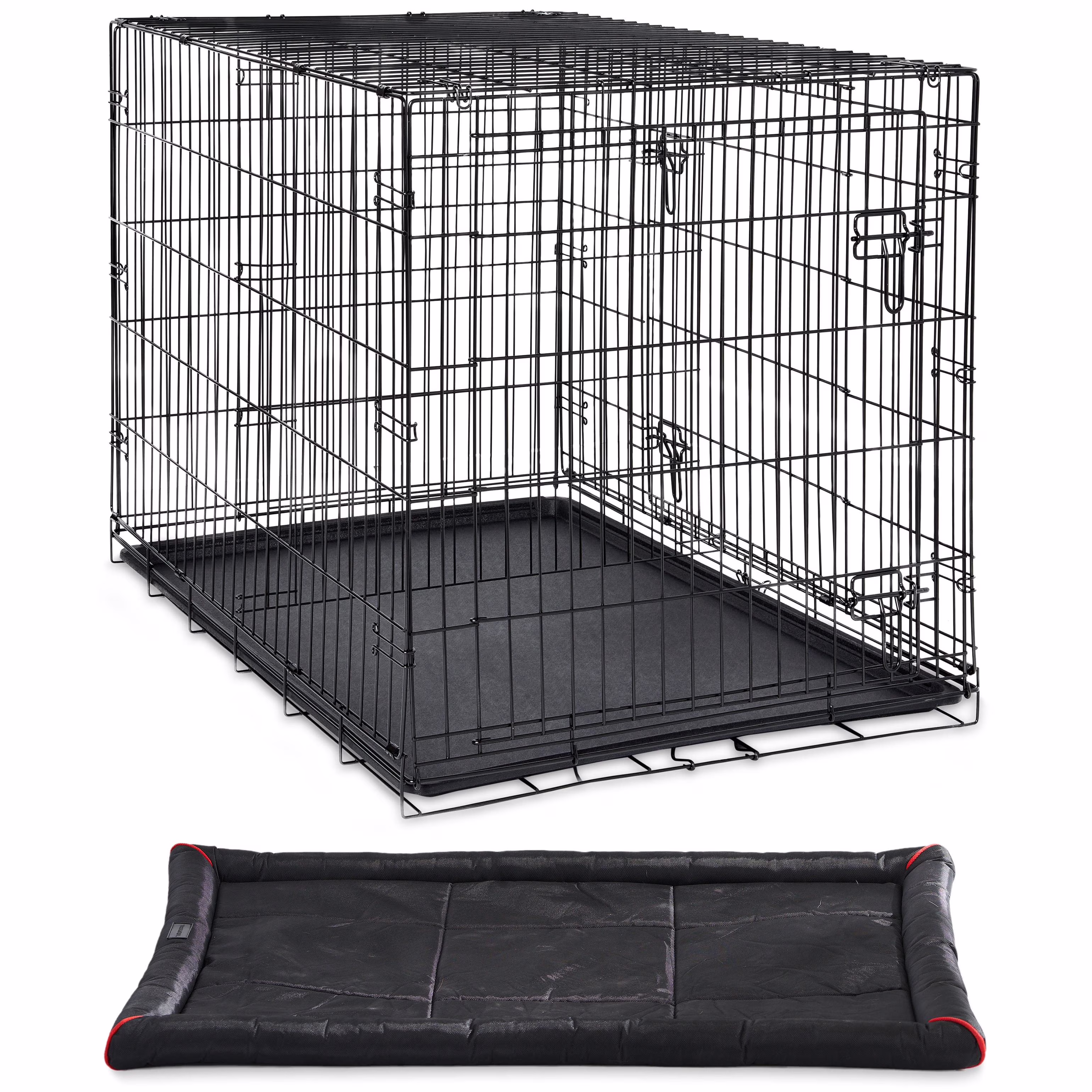 Vibrant Life Wire Dog Crate, Double-Door, Divider and Leak-Proof Tray, Metal, Foldable, Durable, Black, 42" with Durable and Water-Resistant Crate Mat, Black, 42"