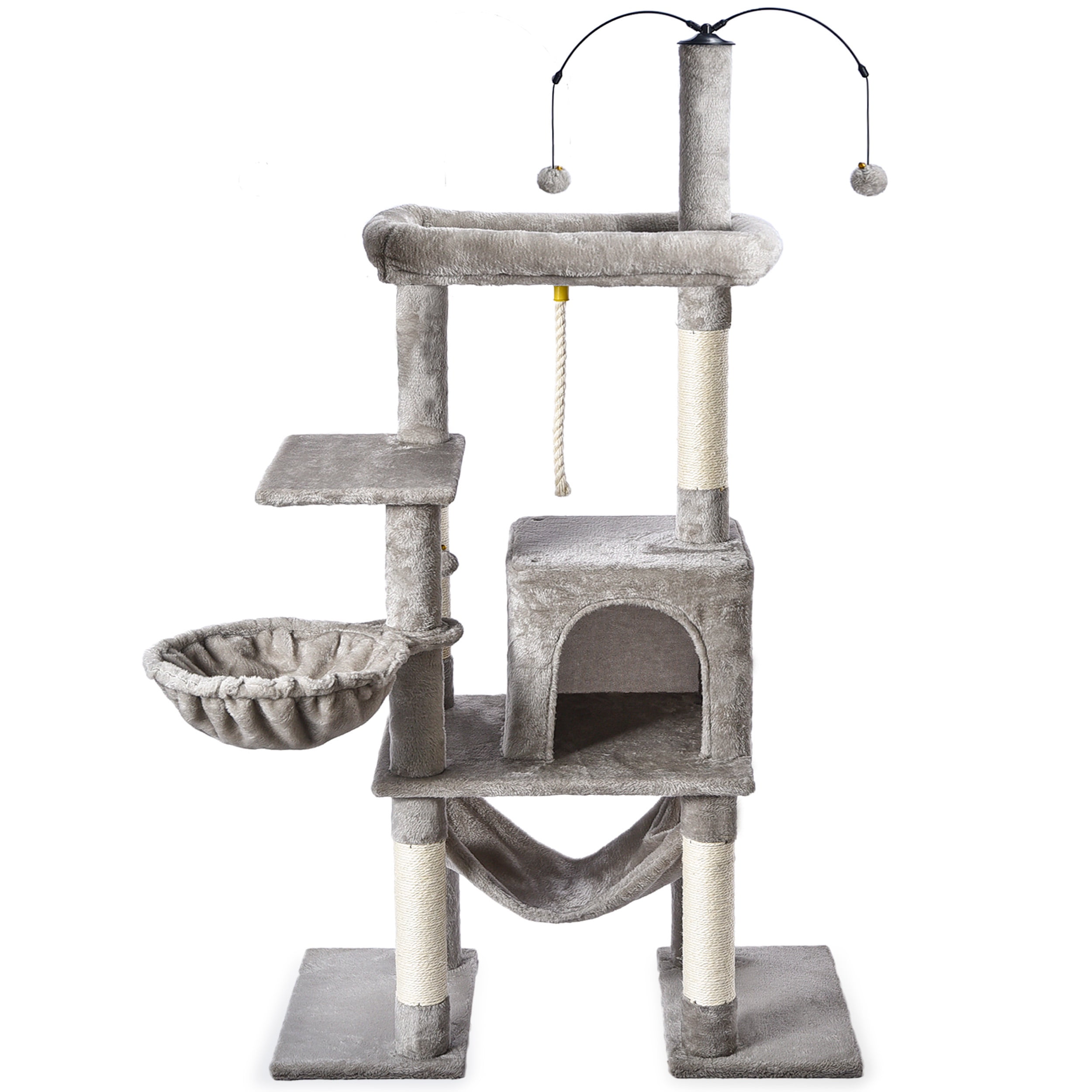 Vibrant Life 58.5inch Multi Level Cat Tree Tower with Interactive Dangling Ball and Double Base,Light Gray