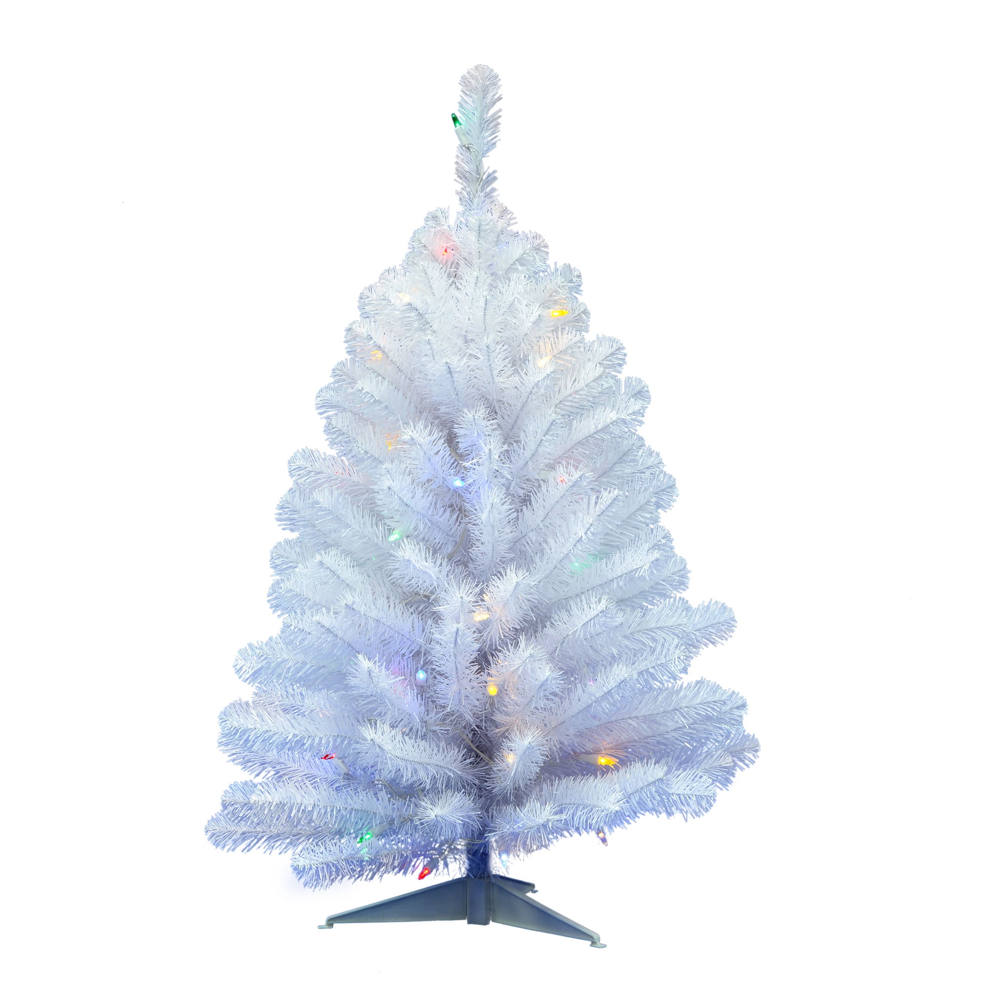 Vickerman 3' Crystal White Spruce Artificial Christmas Tree, Multi-Colored LED Lights