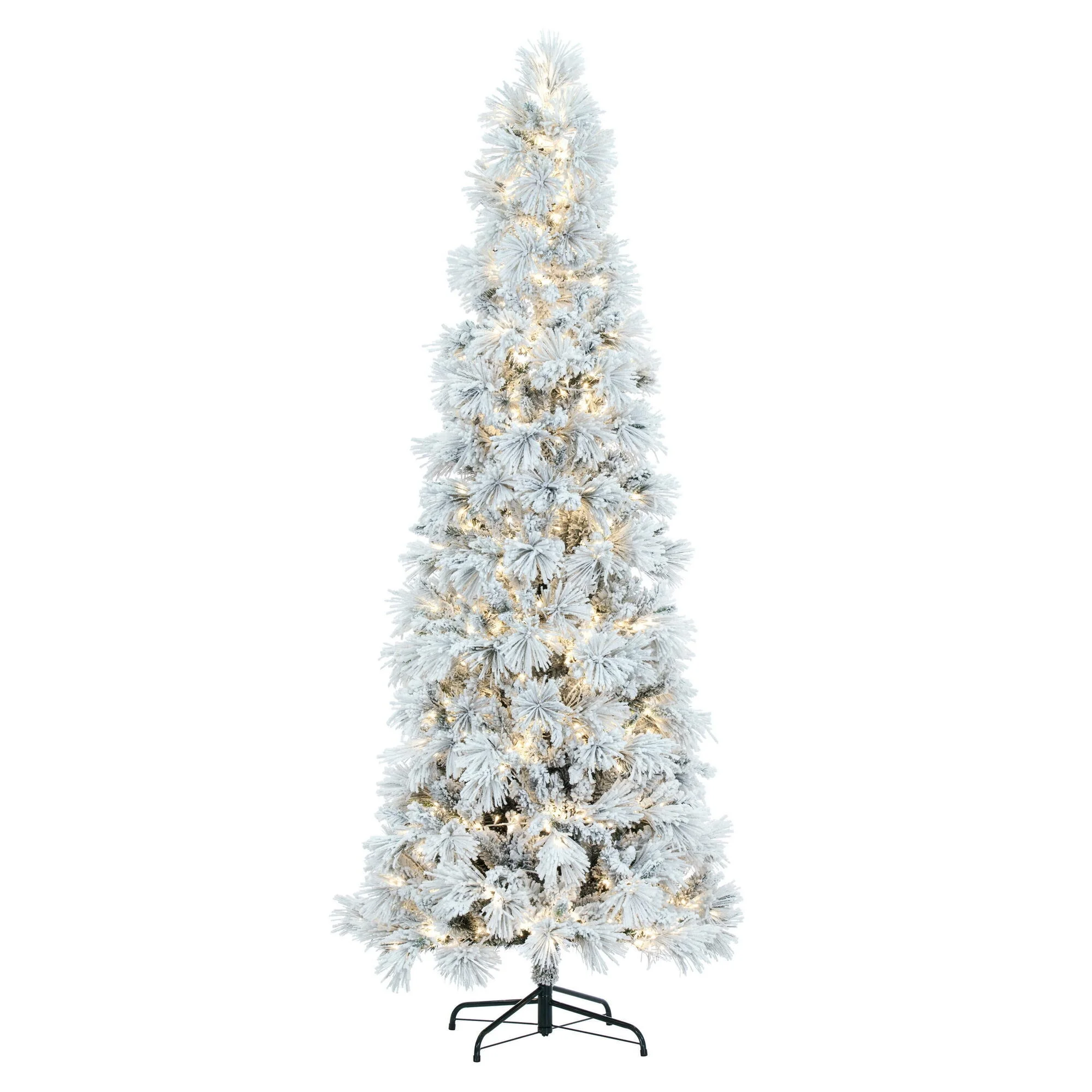 Vickerman 5' x 26" Flocked Atka Pencil Artificial Christmas tree, Warm White LED Lights.
