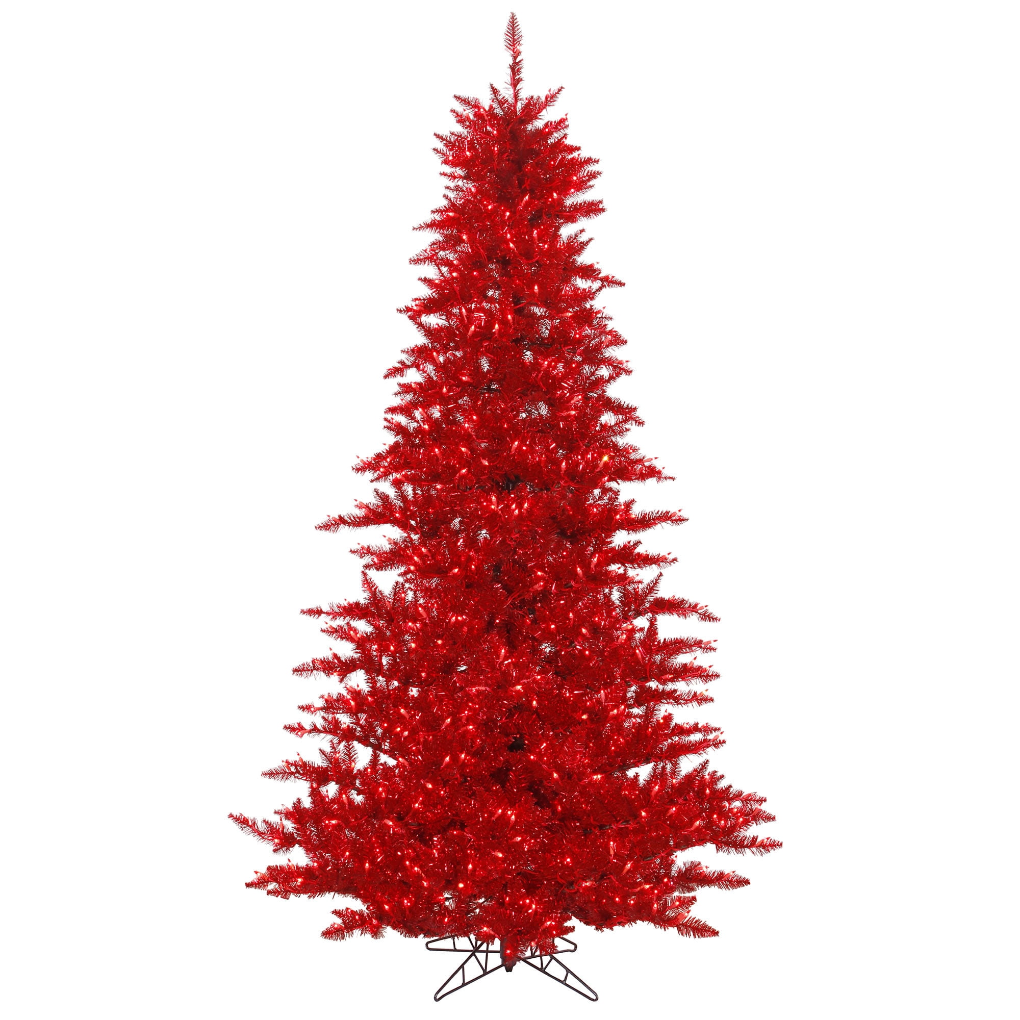 Vickerman 5.5' Tinsel Red Fir Artificial Christmas Tree, Red Dura-lit LED Lights
