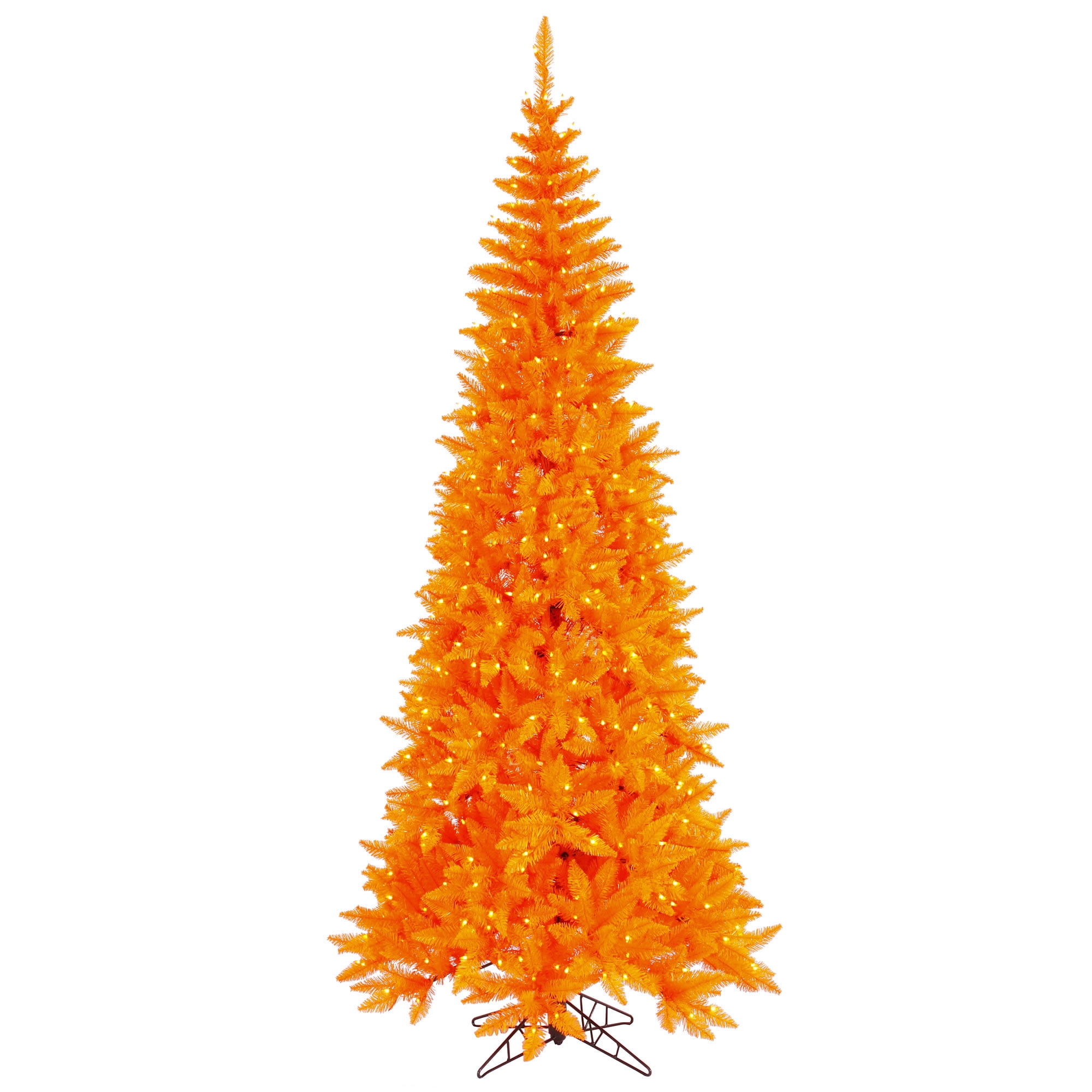 Vickerman 7.5' Orange Fir Slim Artificial Christmas Tree, Orange Dura-lit LED Lights