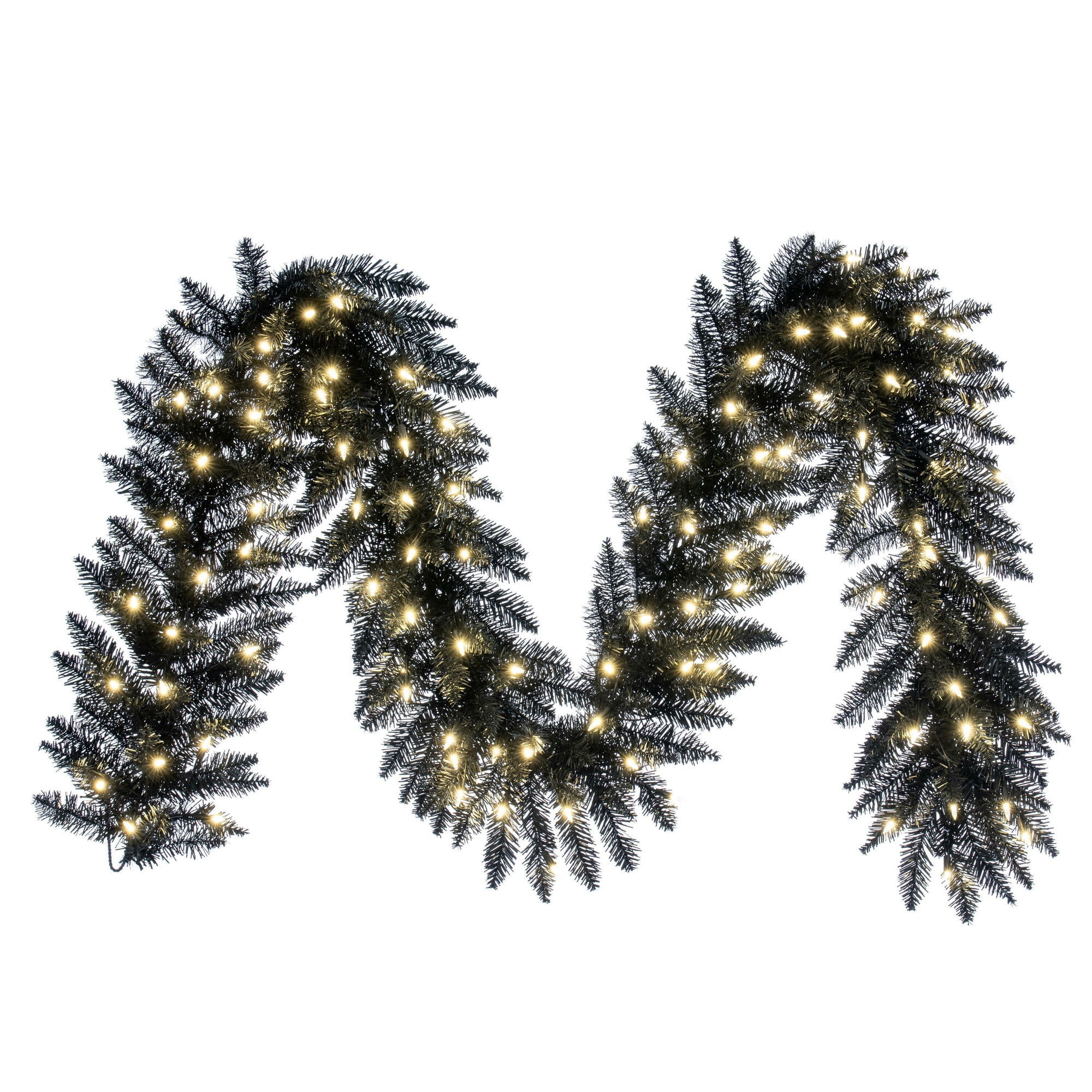 Vickerman 9' Black Fir Artificial Christmas Garland, Warm White Dura-Lit LED lights.
