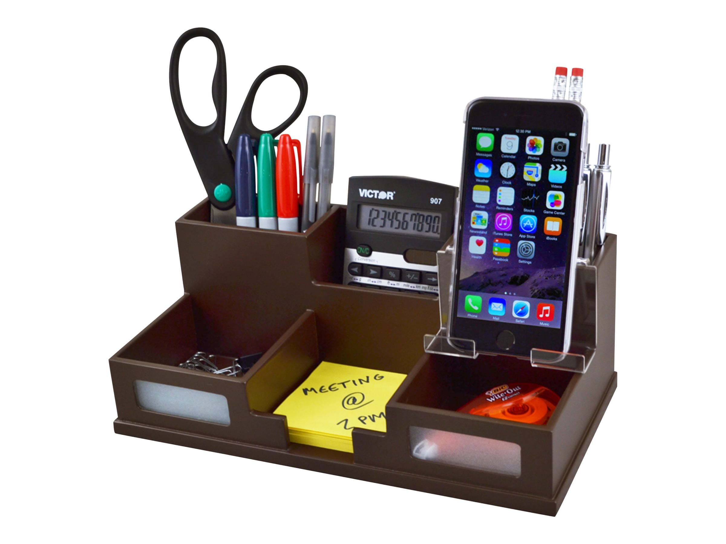 Victor Technology Desk Organizer with Smart Phone Holder, Brown (B9525)