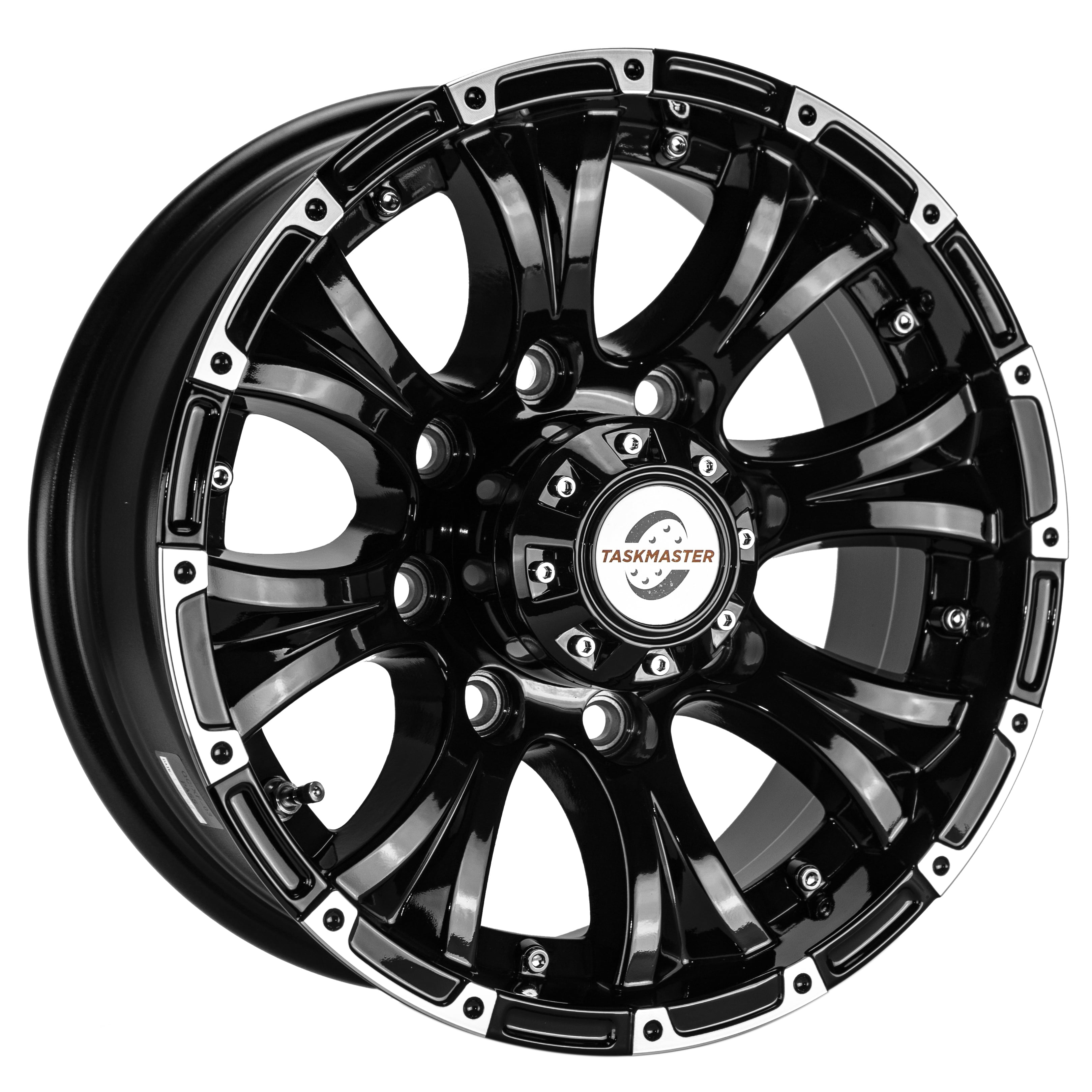 Viking Series Machined Lip Gloss Black Aluminum HD Trailer Wheel with Black Cap - 16" x 6.5" 8 On 6.5 - 4450 LB Load Carrying Capacity - 0 Offset