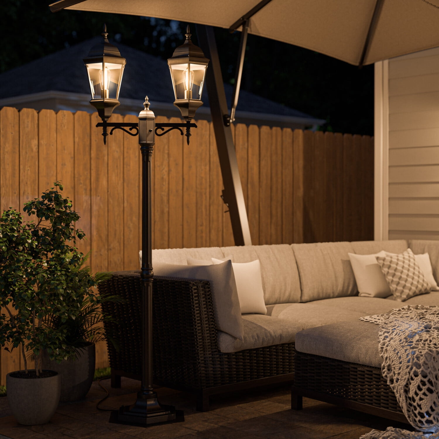 Kenroy Home Villa 75.5'' 2-Light Post Light Fixture with Clear Glass Shade Traditional Street Light Fixture for Garden, Patio, Backyard, Walkway, Driveway or Deck, Oil Rubbed Bronze