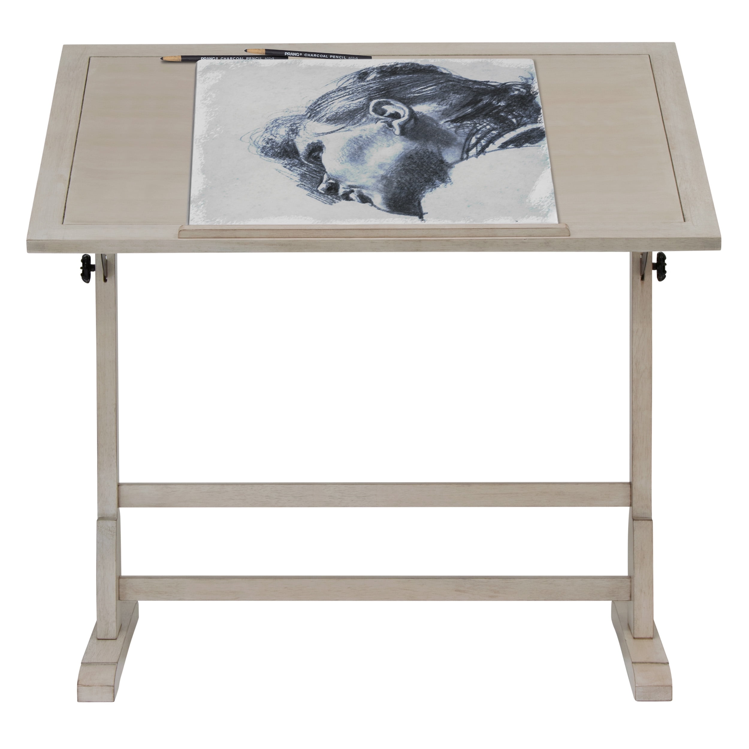 Studio Designs Vintage Solid Wood White Drawing/Drafting Table with 42" x 30" Adjustable Tilting Top in Coastal Whitewash