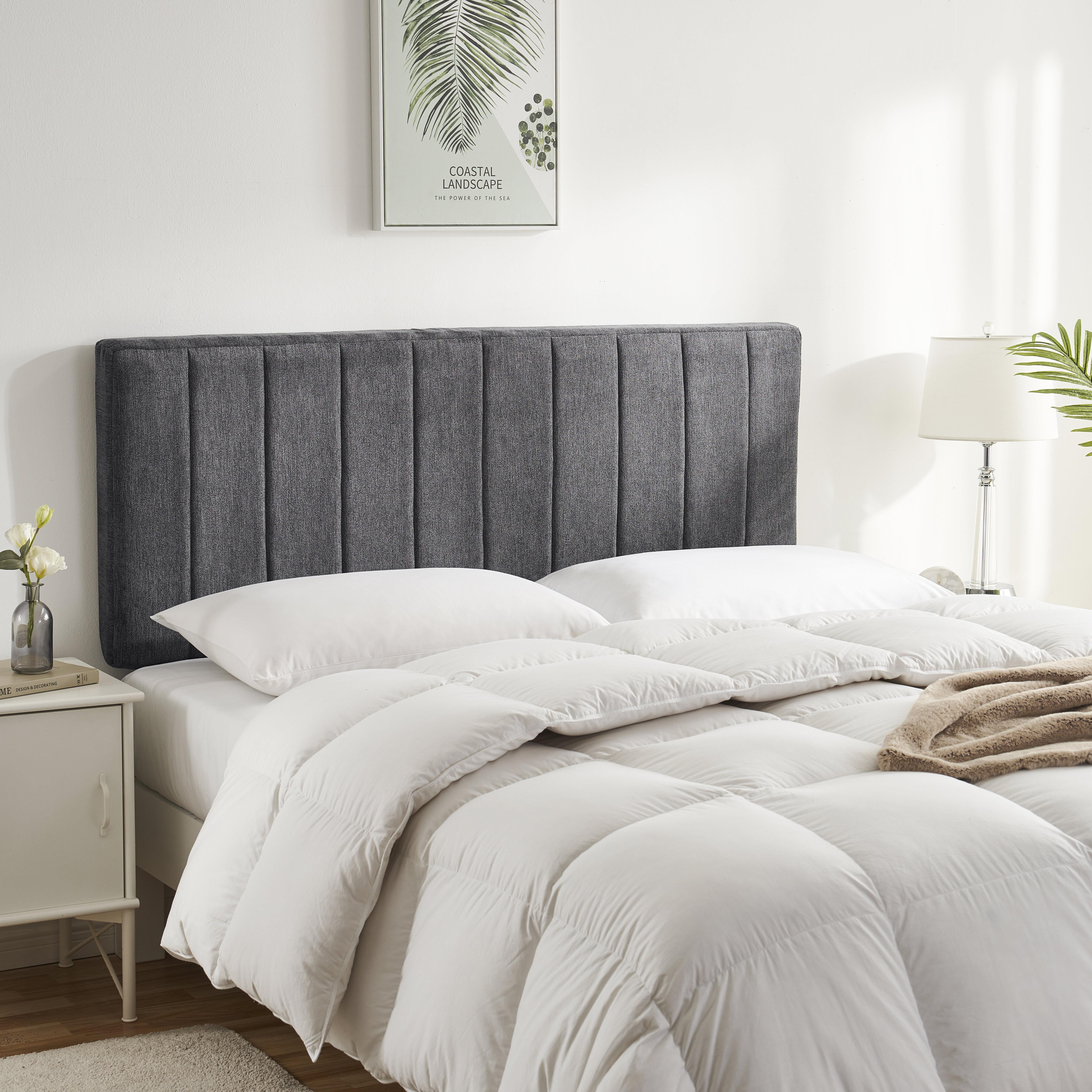Virtu Upholstered Queen Headboard No Tools Required Peel and Stick Bed Headboard Only, Gray