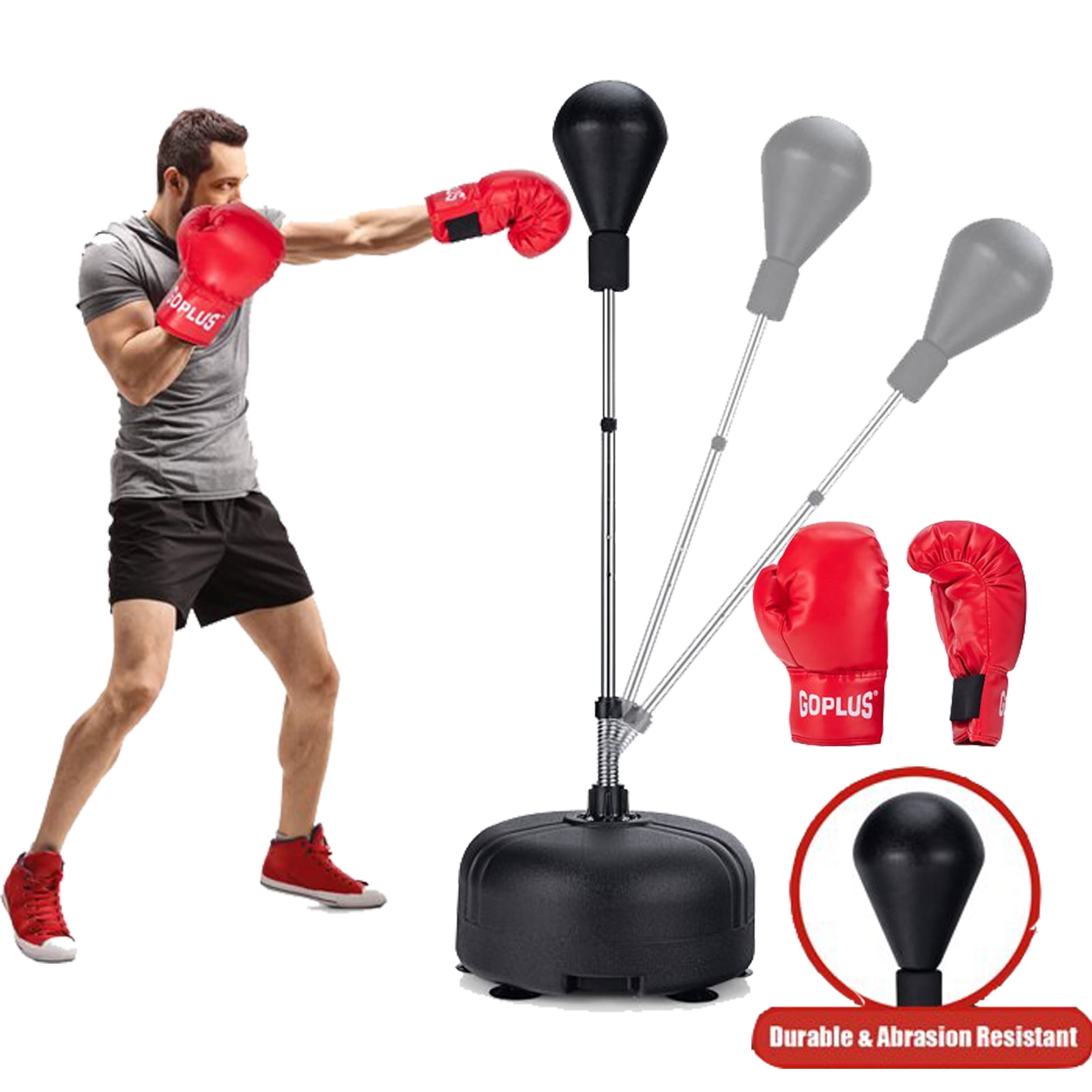 Vobor Adjustable Boxing Sandbag Kids Adults Freestanding Speed Ball with Bounce-Back Base Gloves Protective Gear for Practicing Karate, Taekwondo, MMA to Relieve Pent up Energy