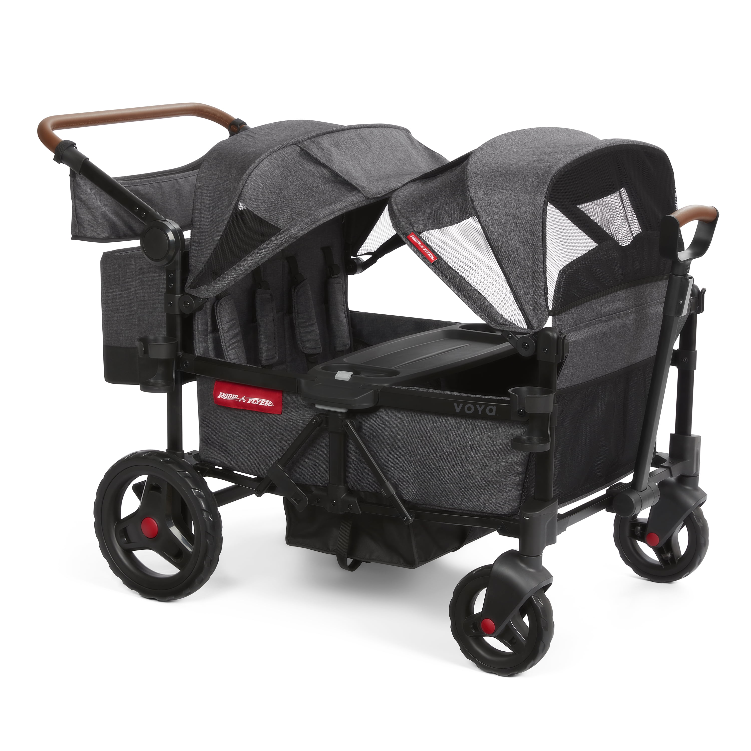 Voya Quad Stroller Wagon by Radio Flyer, 4-Seat for Kids Ages 6 Months+, Gray