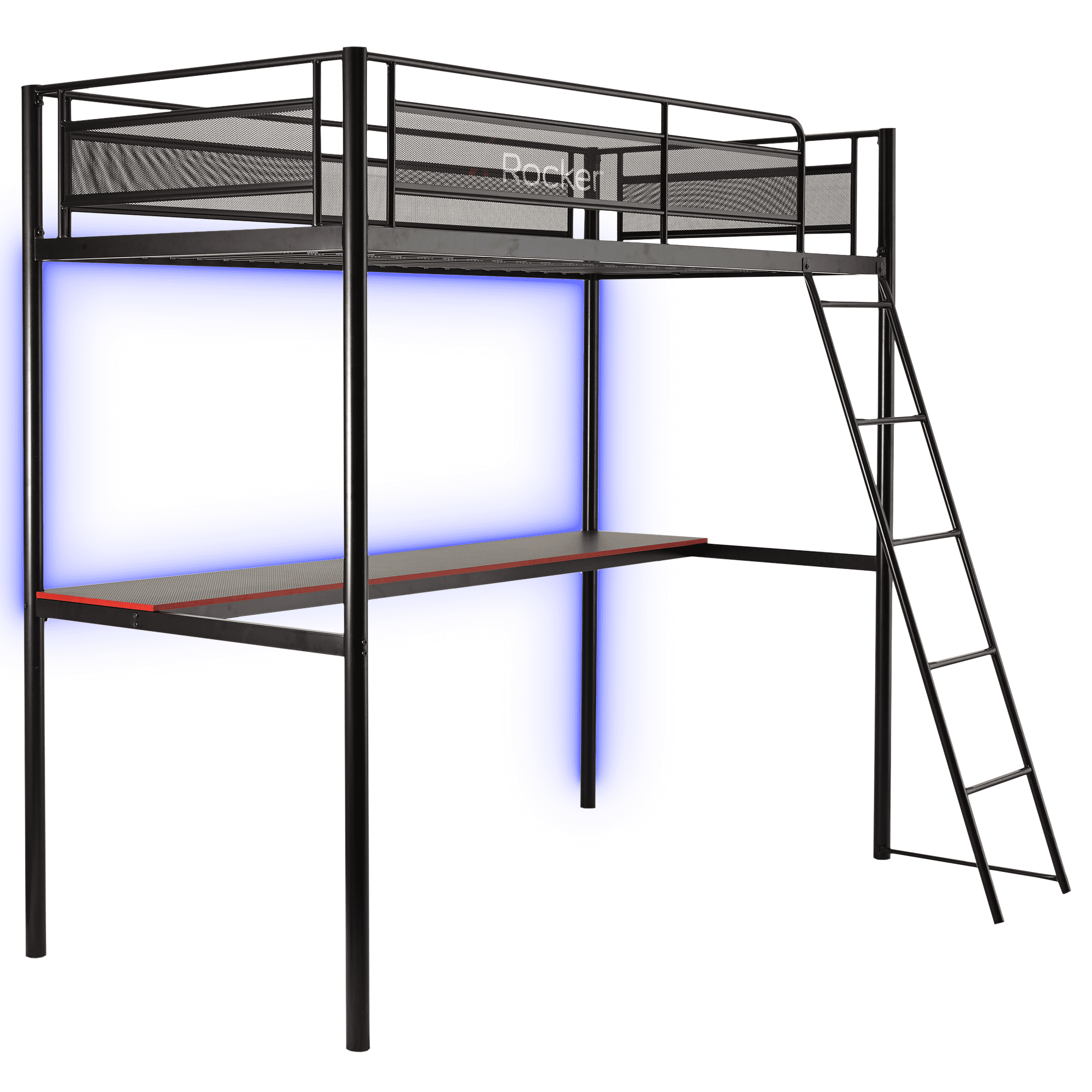 X Rocker HQ Twin Gaming Bunk Bed with Built-In Shelving and LED Lighting, Black