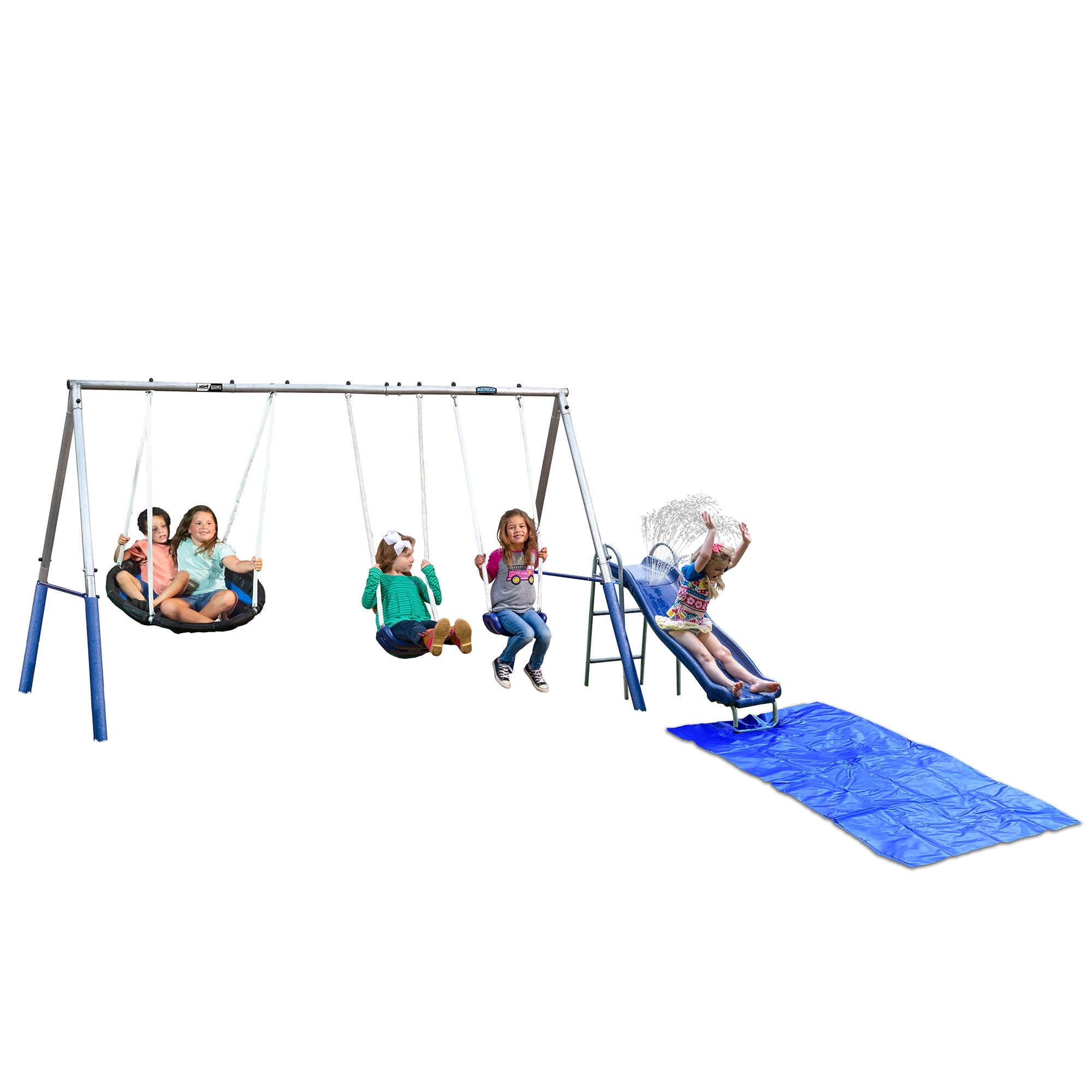 XDP Recreation Aqua Play Park Swing Set and Water Slide with Tarp, 2 Swings, and a Disc Swing
