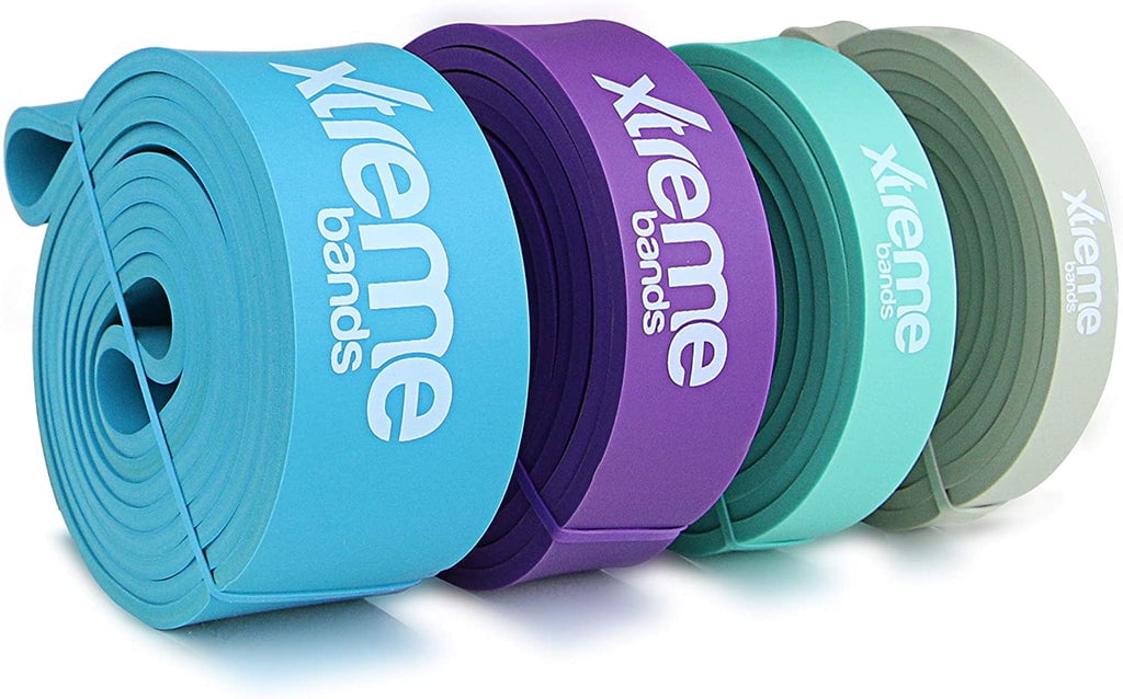 Xtreme Bands | Resistance Bands 4 Level Set | Durable Pull Up Assist Mobility Bands | For Powerlifting, Stretching, Exercise, Fitness, Strength Training & Workout | Foam Handles & Door Mount Included
