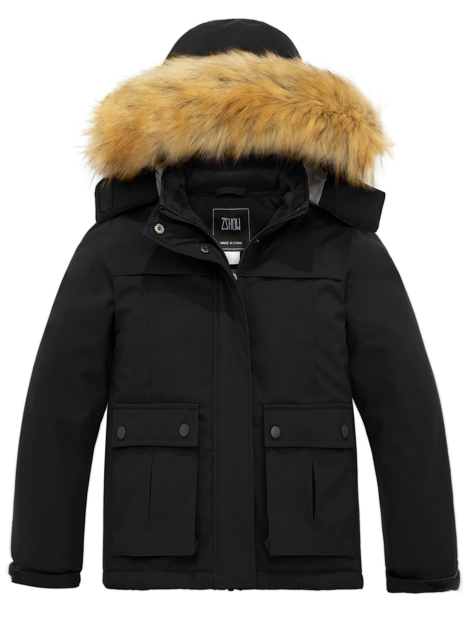 ZSHOW Girls' Waterproof Ski Jacket Soft Fleece Lined Hooded Winter Outerwear Coat(Black,14-16)