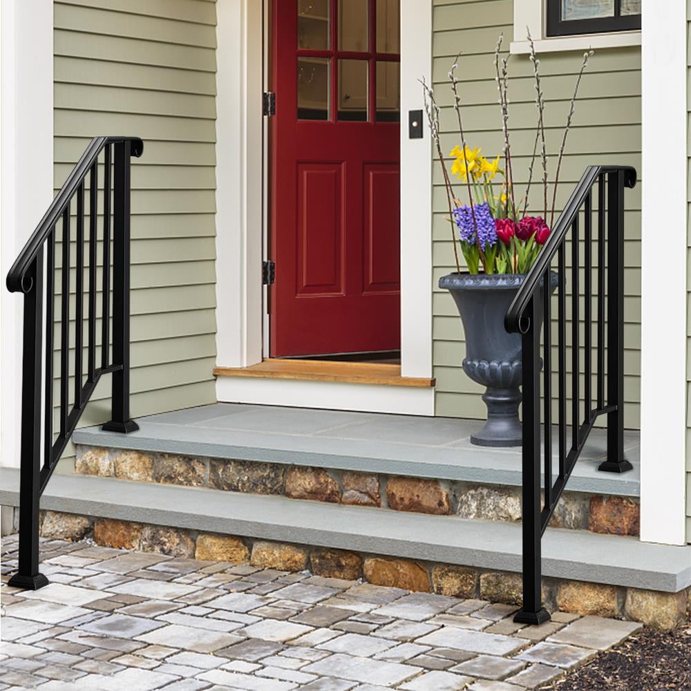 Zimtown Handrail for Stairs Fits 2 or 3 Steps Outdoor Stair Railing Picket Black Wrought Iron Handrail