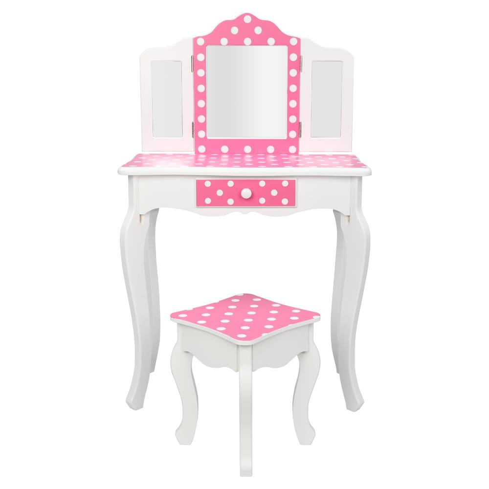 Zimtown Kids Vanity Dressing Table and Stool Set, Pretend Beauty Play Set with Real Mirror, Pink