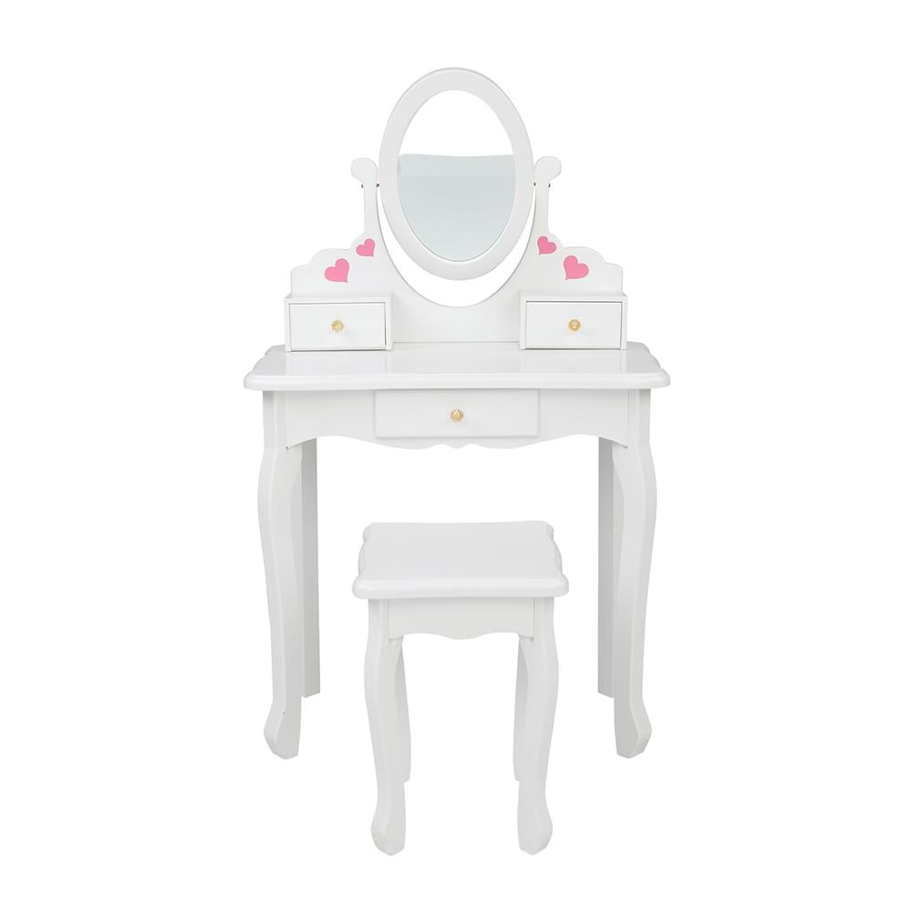 Zimtown Kids Vanity Princess Dressing Table and Stool Set with Mirror,White