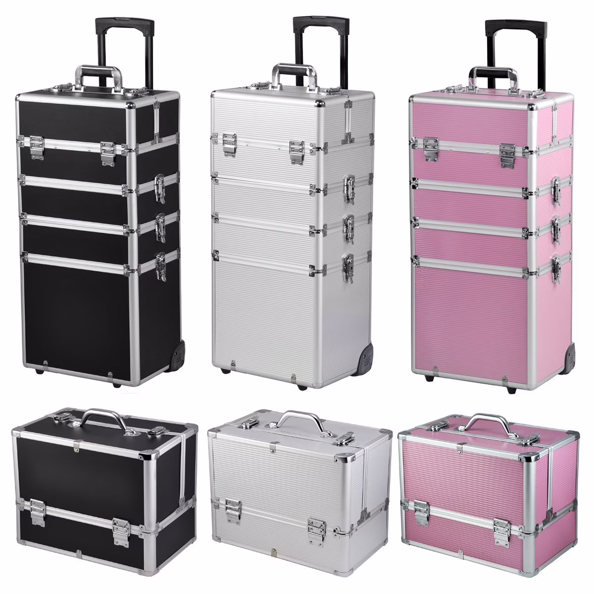 Zimtown Lockable Aluminum 4 in 1 Rolling Makeup Trolley Train Case Box