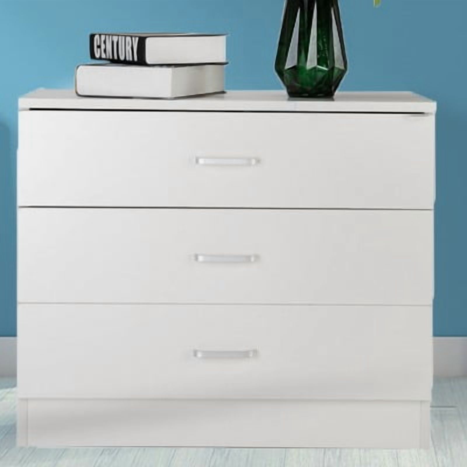 Zimtown MDF Wood Simple 3-Drawer Nightstands Drawer Dresser White