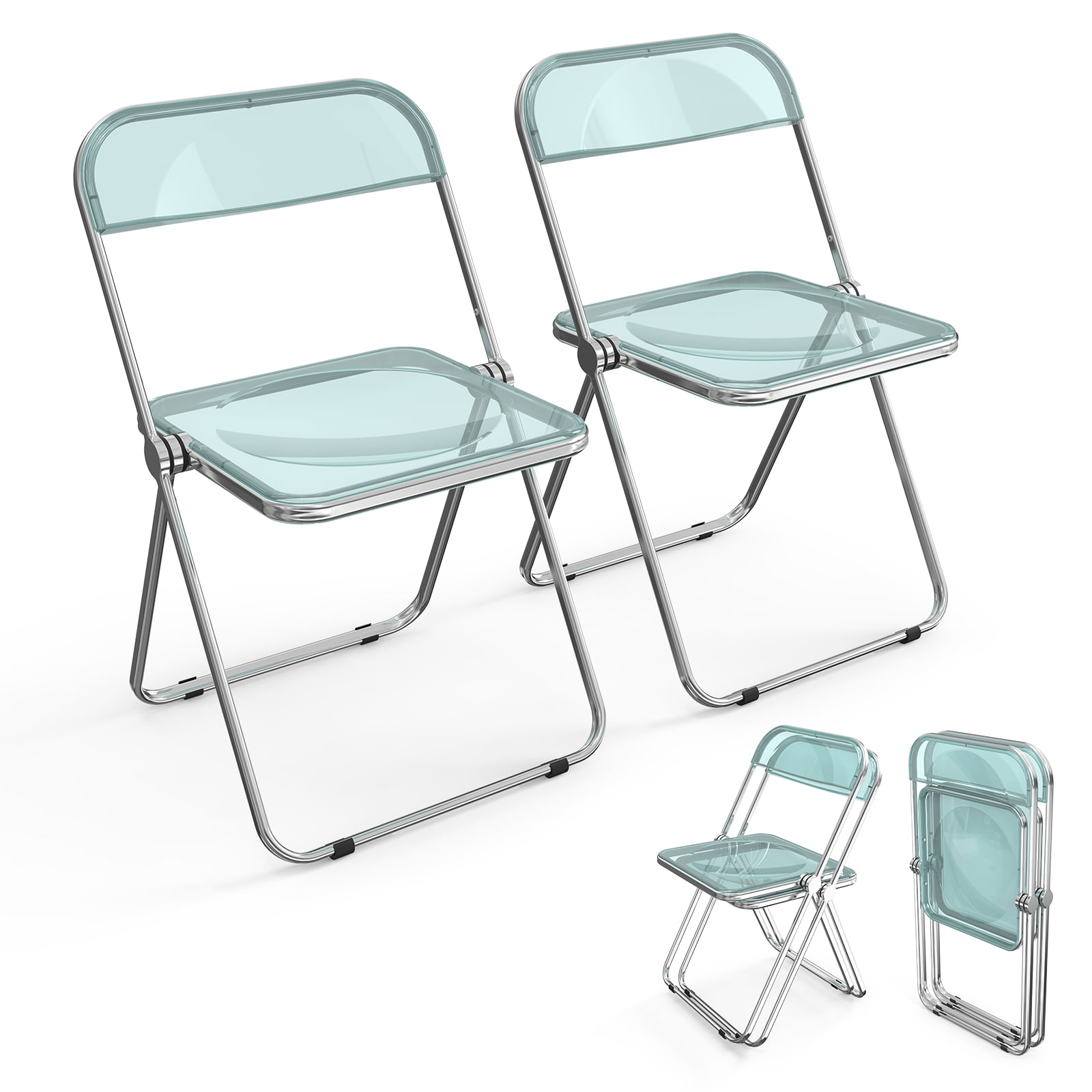 Zimtown 2 Pack Folding Chair,Transparent Arylic Folding Chairs Compact Portable Chair for Indoor and Outdoor Event, Commercial Activities, Green